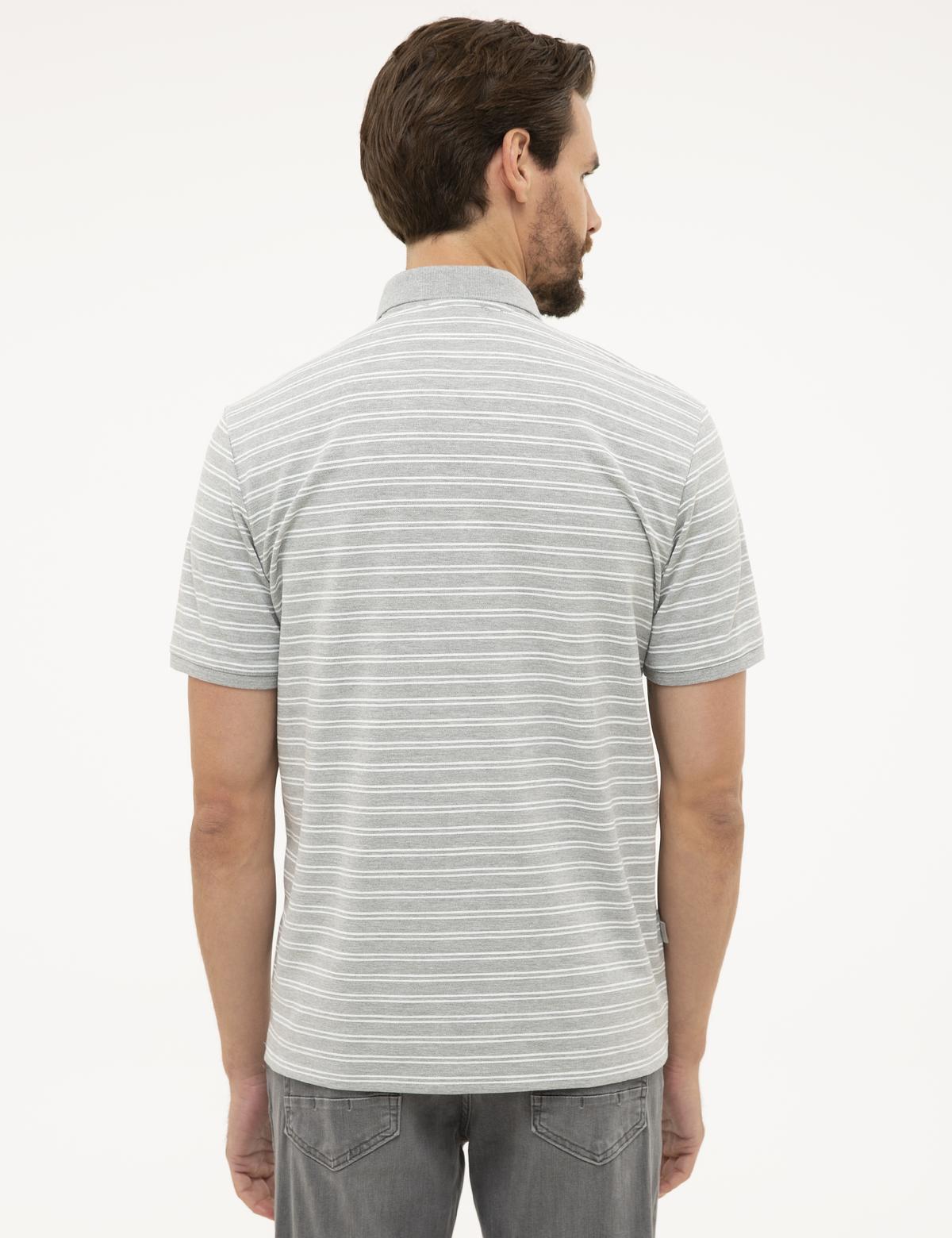 Gri Melanj Regular Fit Çizgili Polo Yaka Tişört - 50226911025