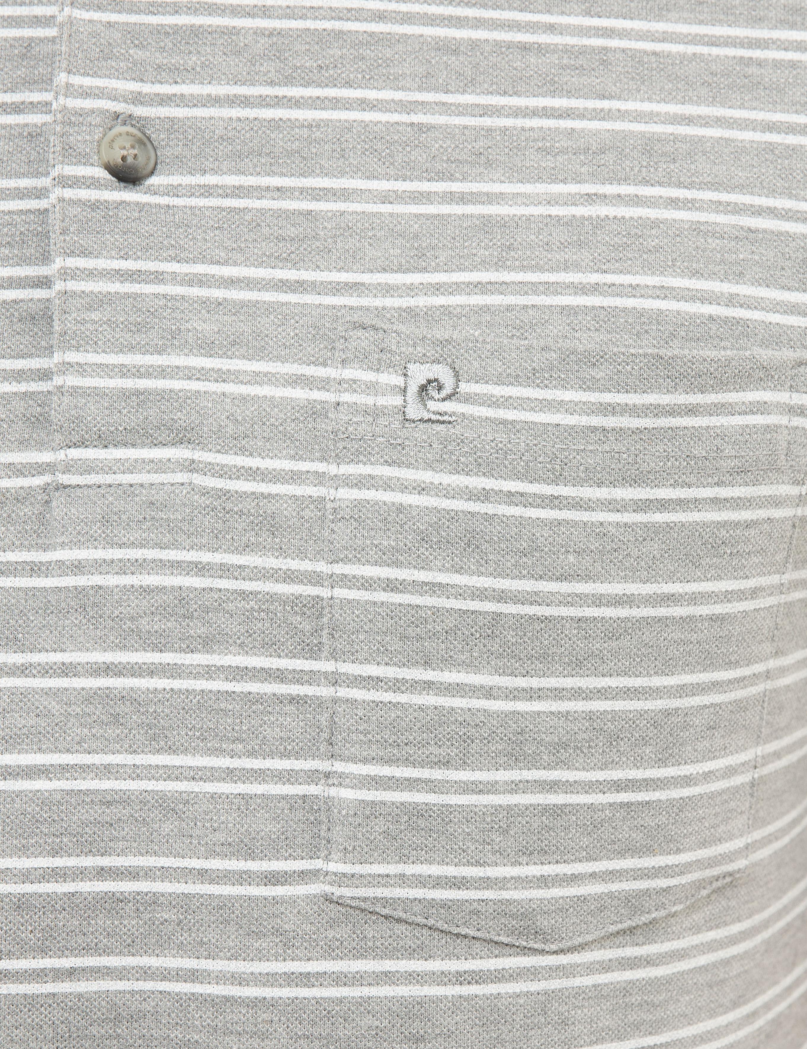 Gri Melanj Regular Fit Çizgili Polo Yaka Tişört