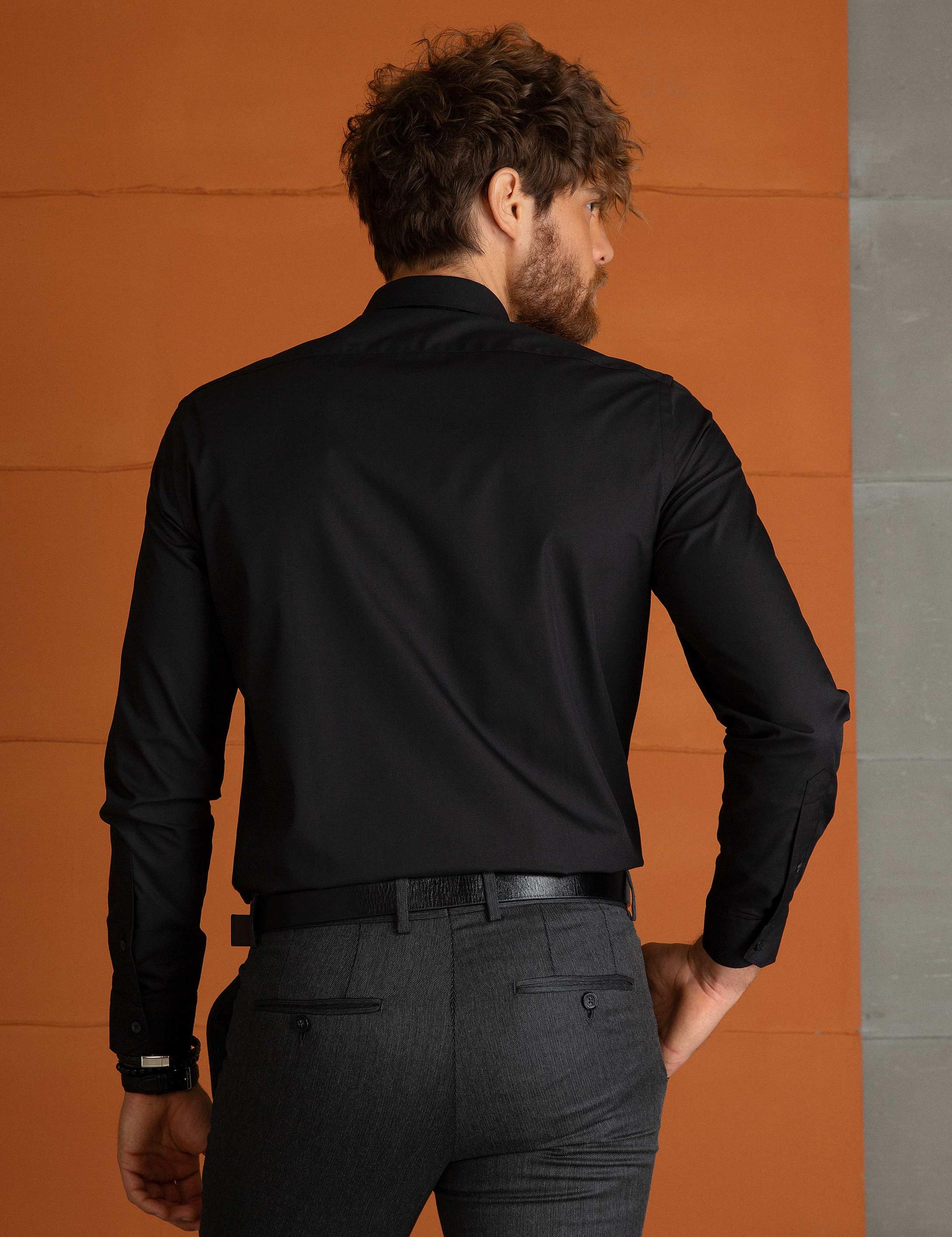 Siyah Slim Fit Uzun Kollu Klasik Gömlek