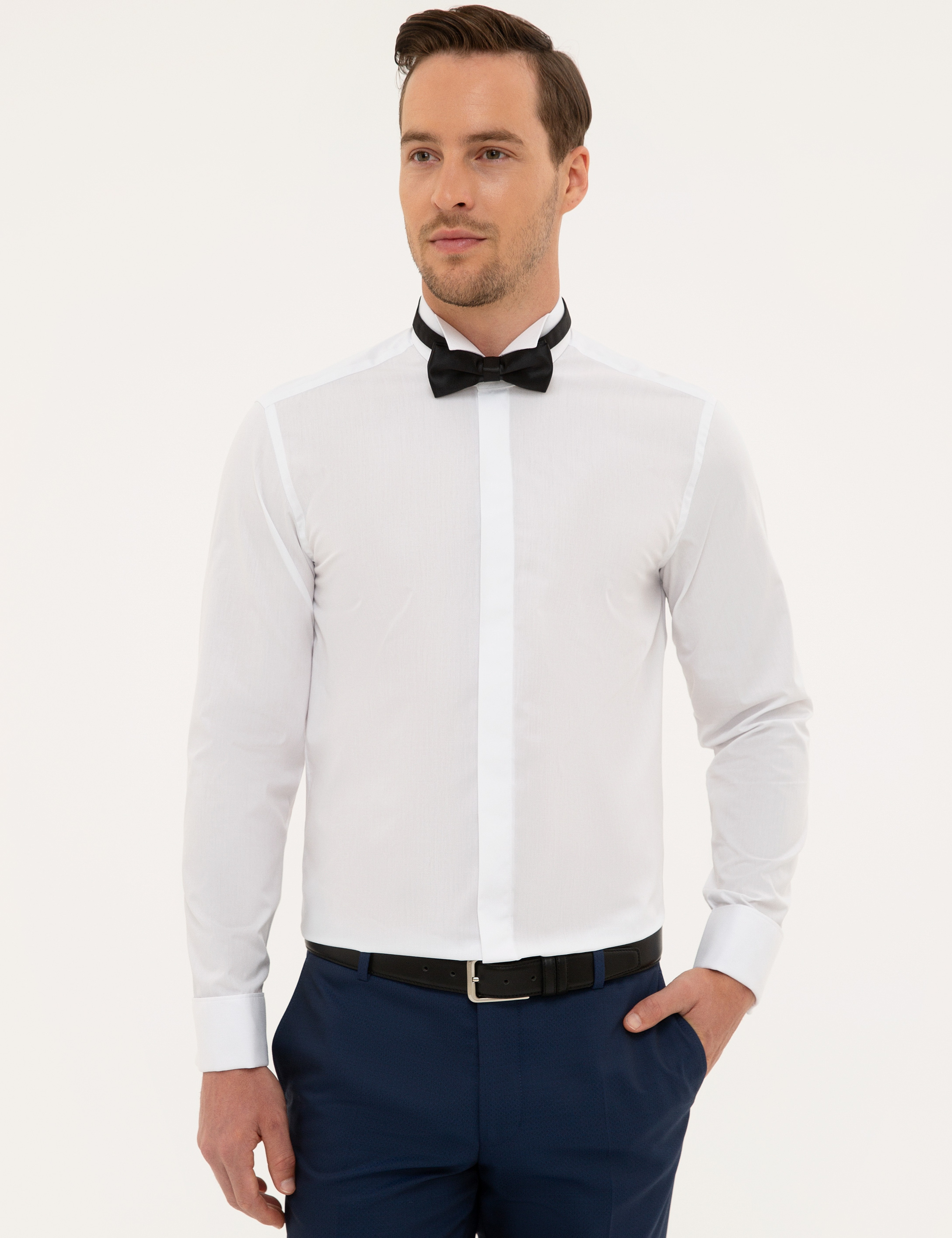 Beyaz Slim Fit Smokin Gömlek - Image 1