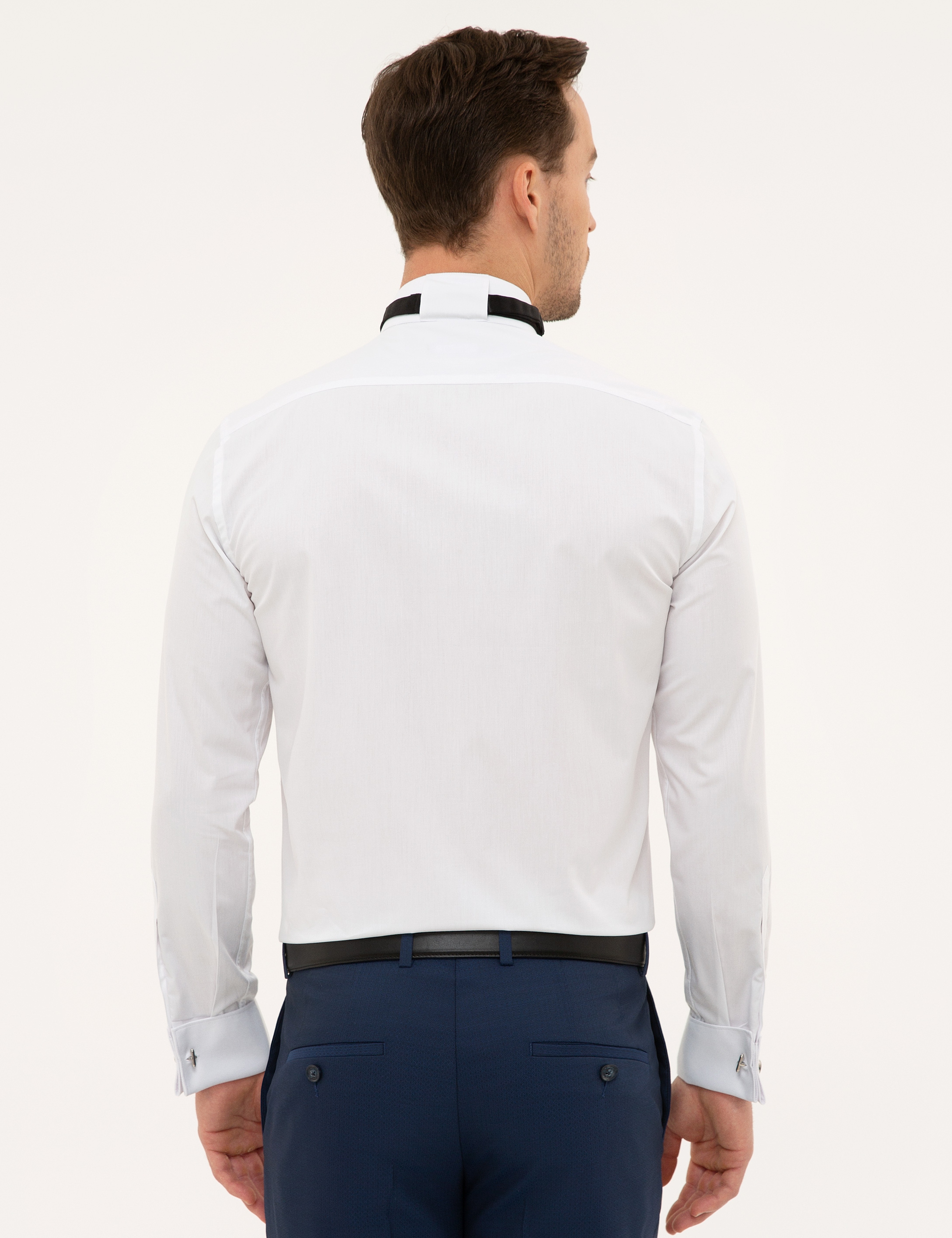 Beyaz Slim Fit Smokin Gömlek - Image 3