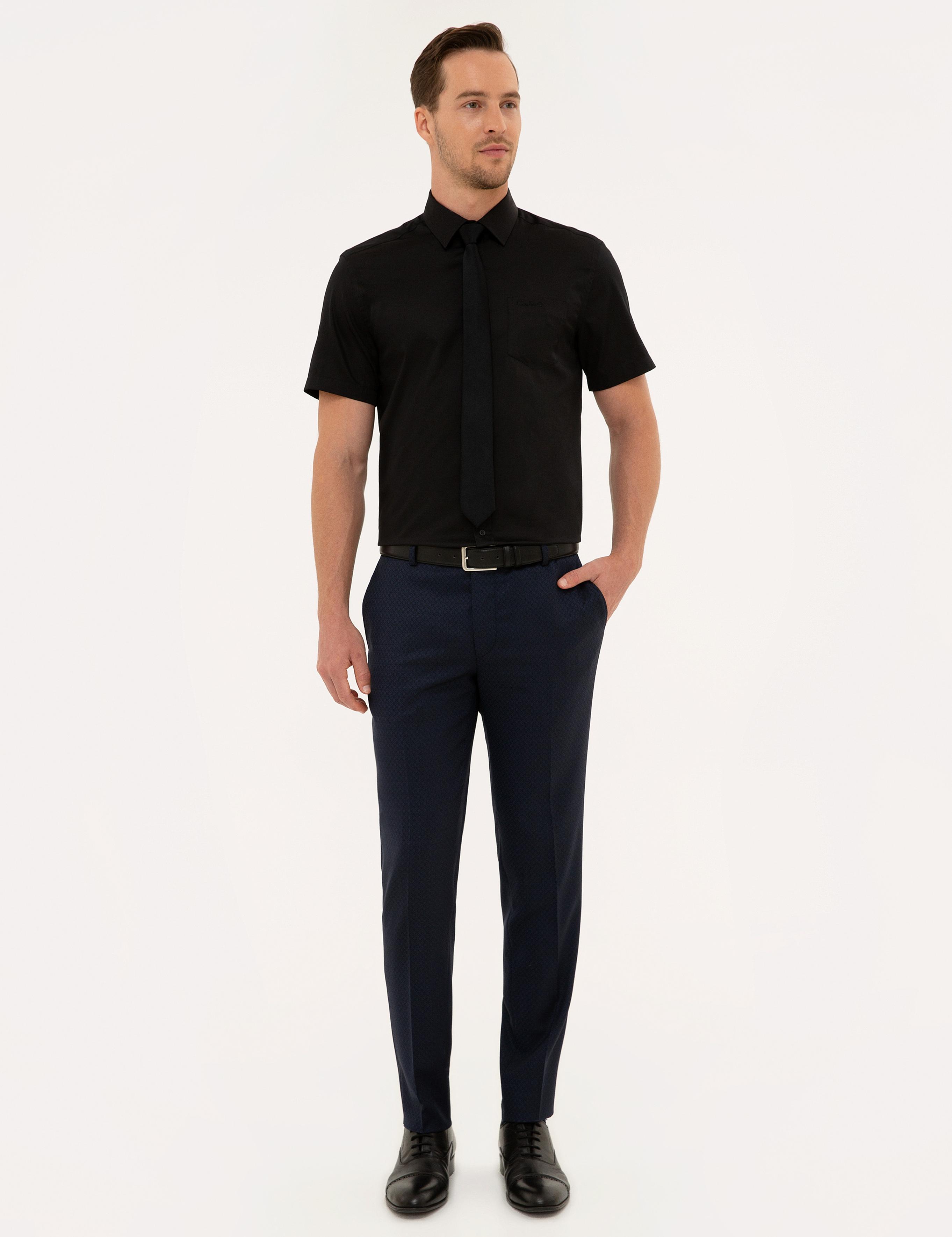 Siyah Regular Fit Kısa Kollu Gömlek