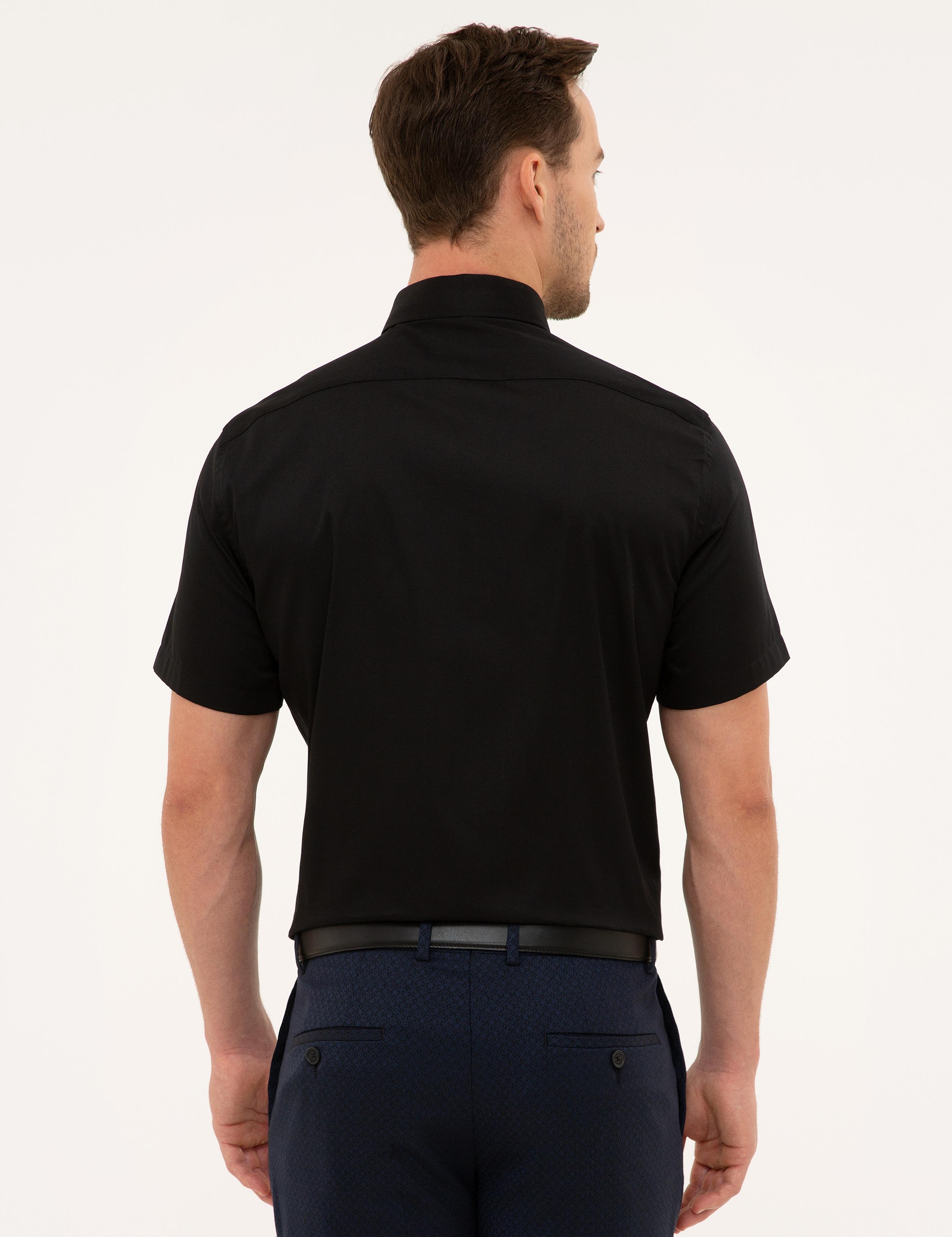 Siyah Regular Fit Kısa Kollu Gömlek