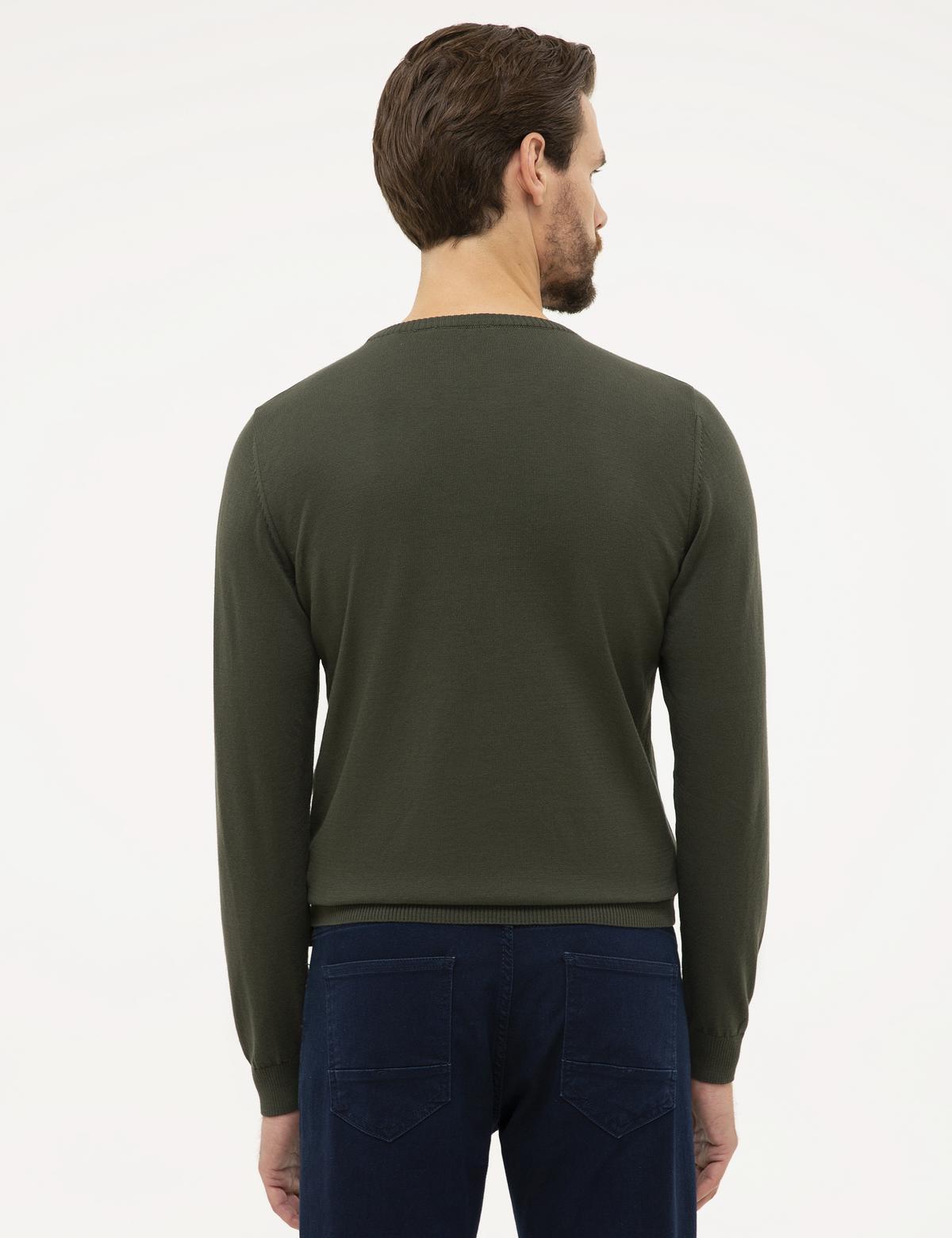 Yeşil Slim Fit Bisiklet Yaka Basic Triko Kazak - 50230805039