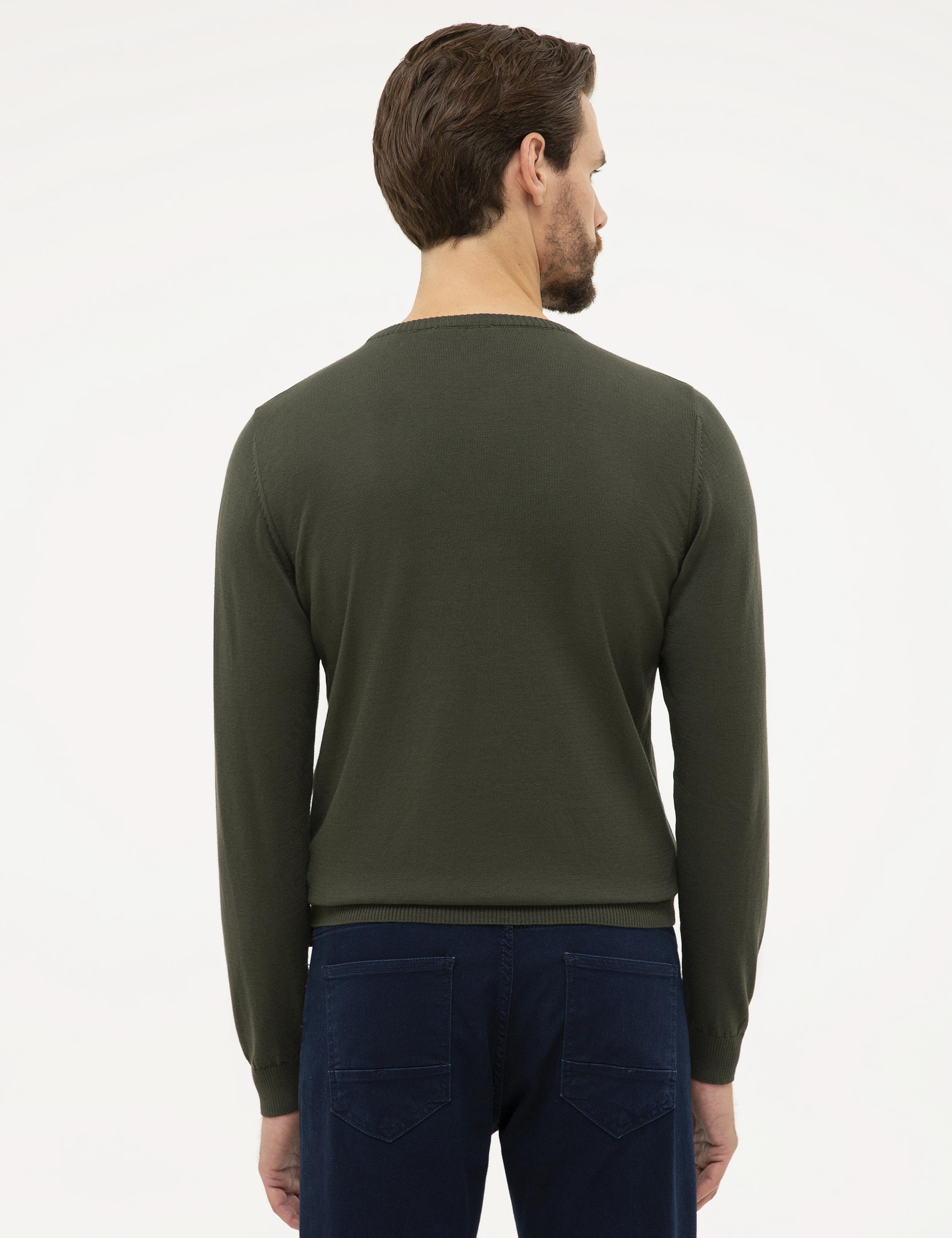 Yeşil Slim Fit Bisiklet Yaka Basic Triko Kazak