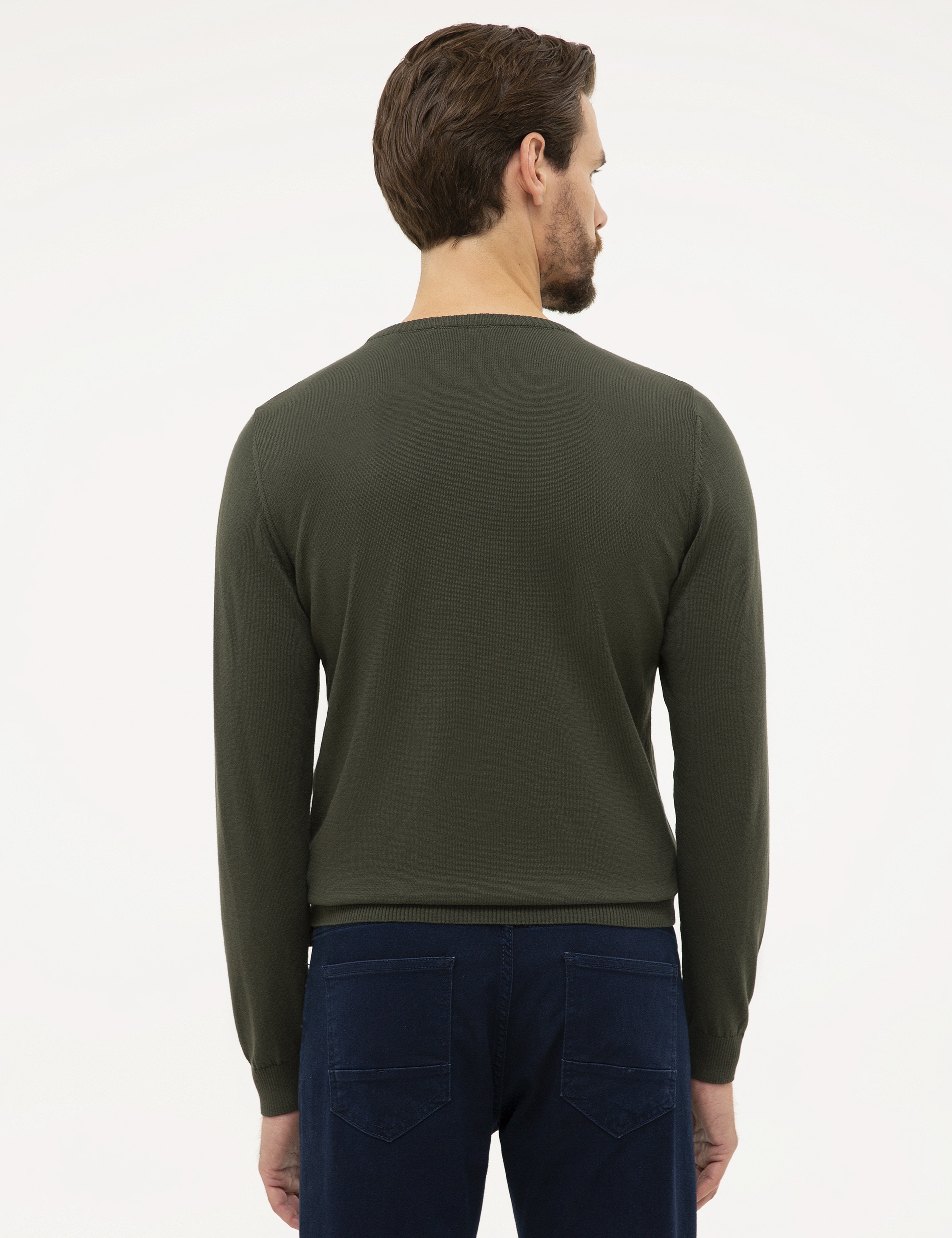 Yeşil Slim Fit Bisiklet Yaka Basic Triko Kazak - Image 4