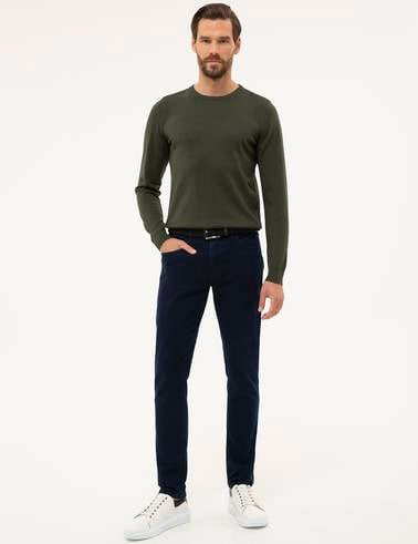 Yeşil Slim Fit Bisiklet Yaka Basic Triko Kazak