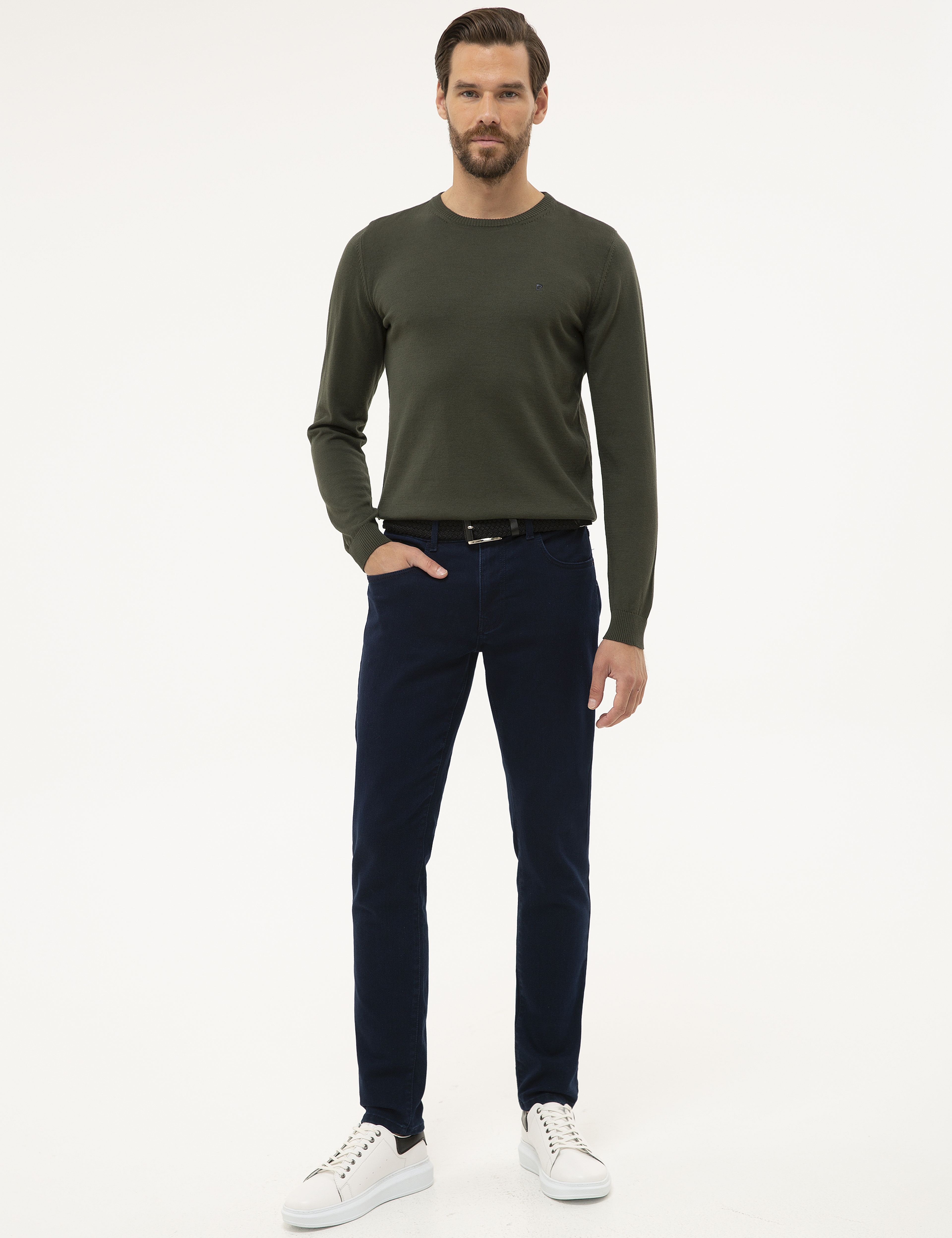 Yeşil Slim Fit Bisiklet Yaka Basic Triko Kazak - Image 5