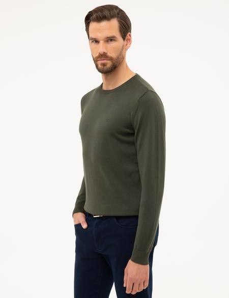 Yeşil Slim Fit Bisiklet Yaka Basic Triko Kazak - 50230805039