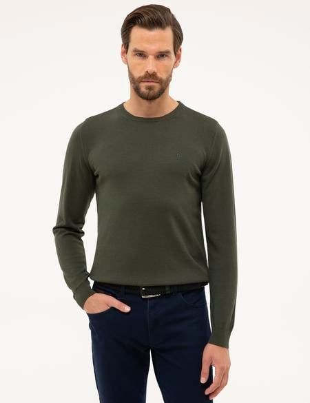 Yeşil Slim Fit Bisiklet Yaka Basic Triko Kazak - 50230805039