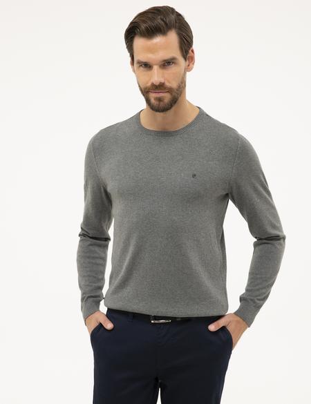 Gri Melanj Slim Fit Bisiklet Yaka Basic Triko Kazak - 50230805049