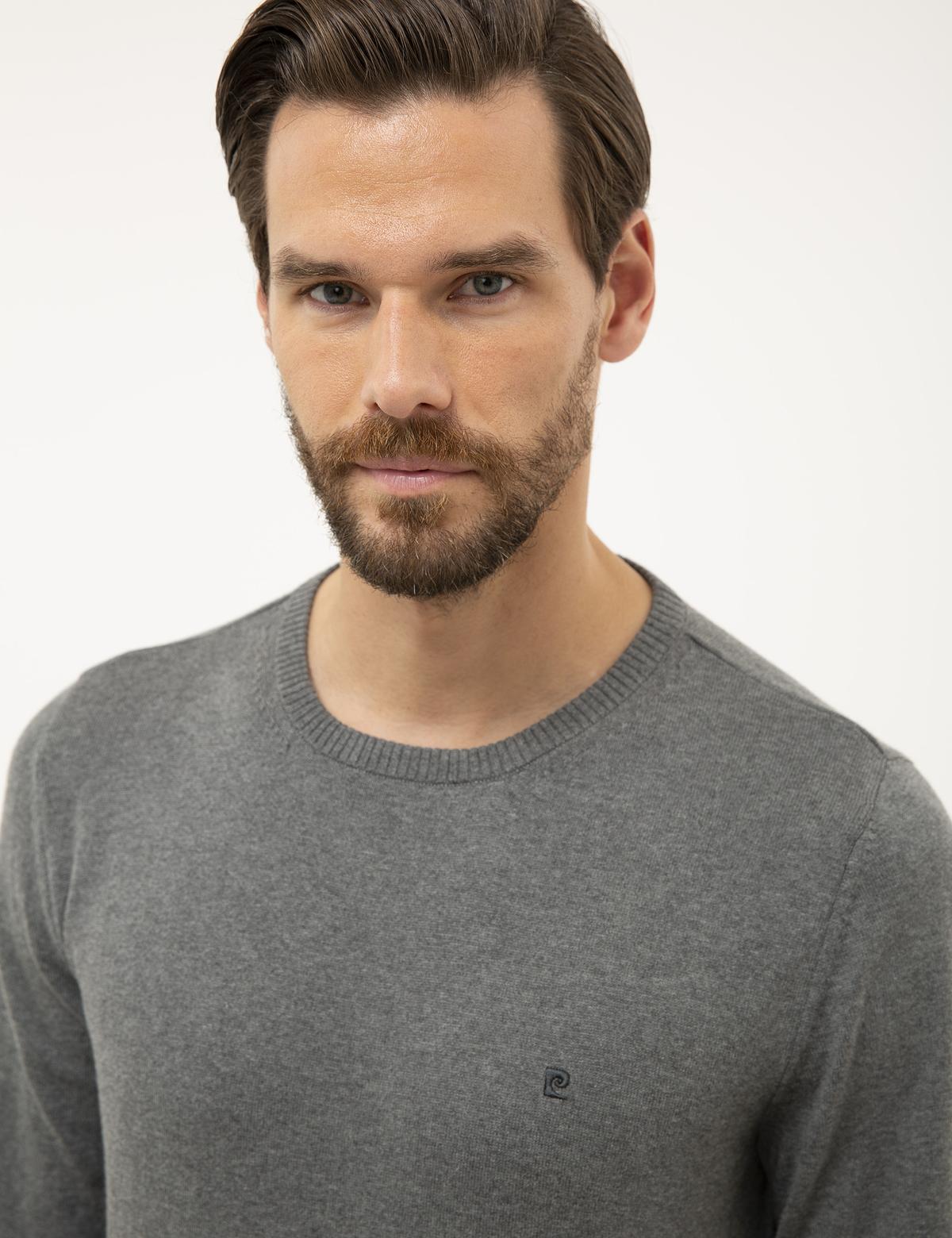 Gri Melanj Slim Fit Bisiklet Yaka Basic Triko Kazak - 50230805049