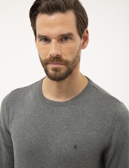 Gri Melanj Slim Fit Bisiklet Yaka Basic Triko Kazak - 50230805049