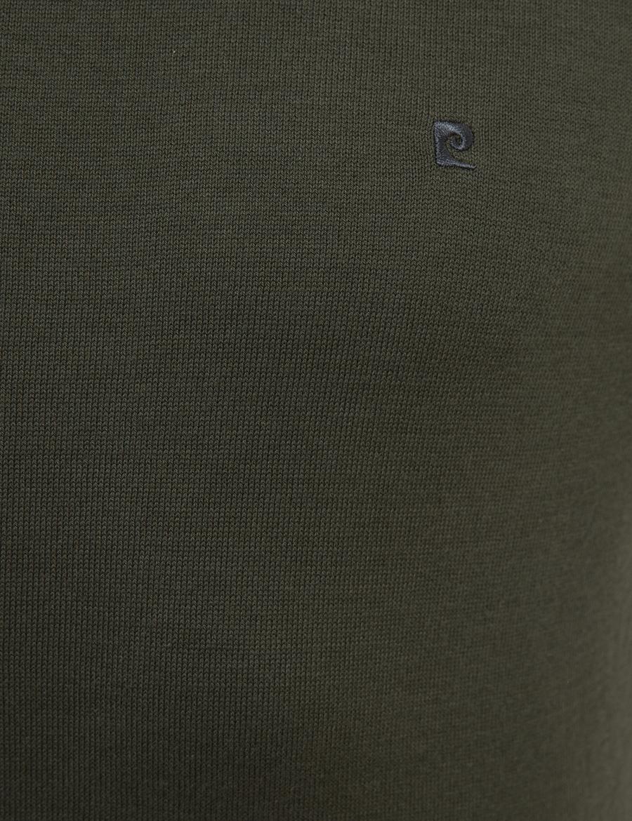 Yeşil Slim Fit Bisiklet Yaka Basic Triko Kazak