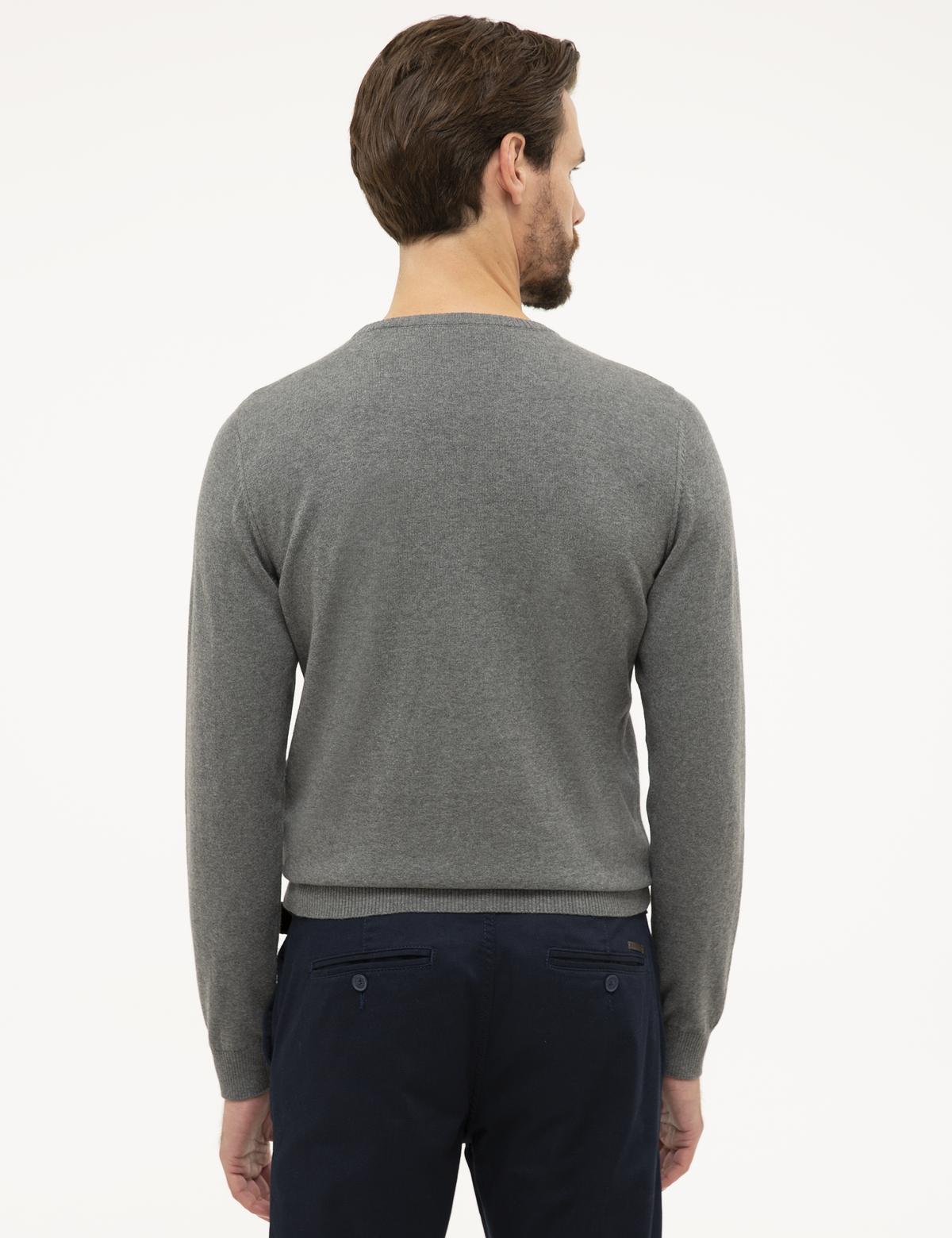 Gri Melanj Slim Fit Bisiklet Yaka Basic Triko Kazak - 50230805049