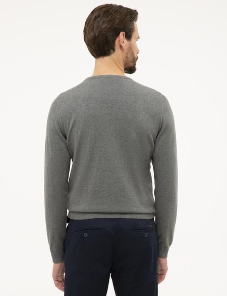 Gri Melanj Slim Fit Bisiklet Yaka Basic Triko Kazak - 50230805049