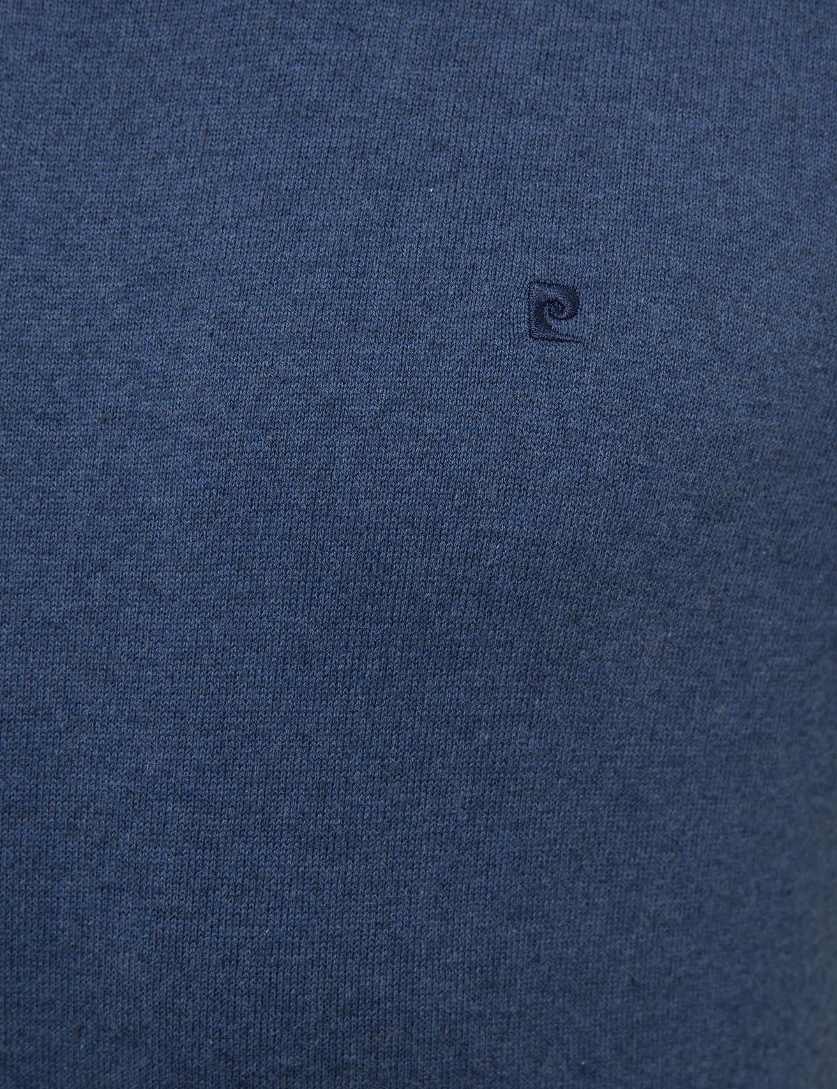 İndigo Mavi Melanj Slim Fit Bisiklet Yaka Basic Triko Kazak - 50230805059