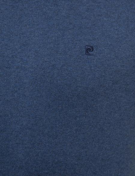 İndigo Mavi Melanj Slim Fit Bisiklet Yaka Basic Triko Kazak - 50230805059