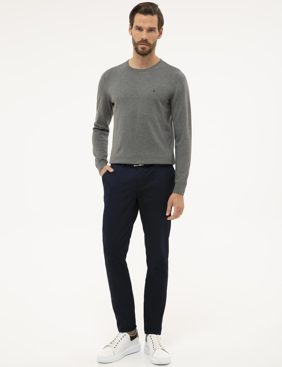 Gri Melanj Slim Fit Bisiklet Yaka Basic Triko Kazak - 50230805049