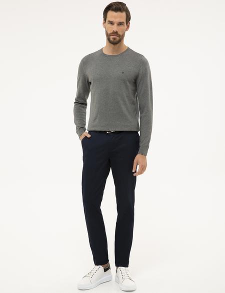 Gri Melanj Slim Fit Bisiklet Yaka Basic Triko Kazak - 50230805049