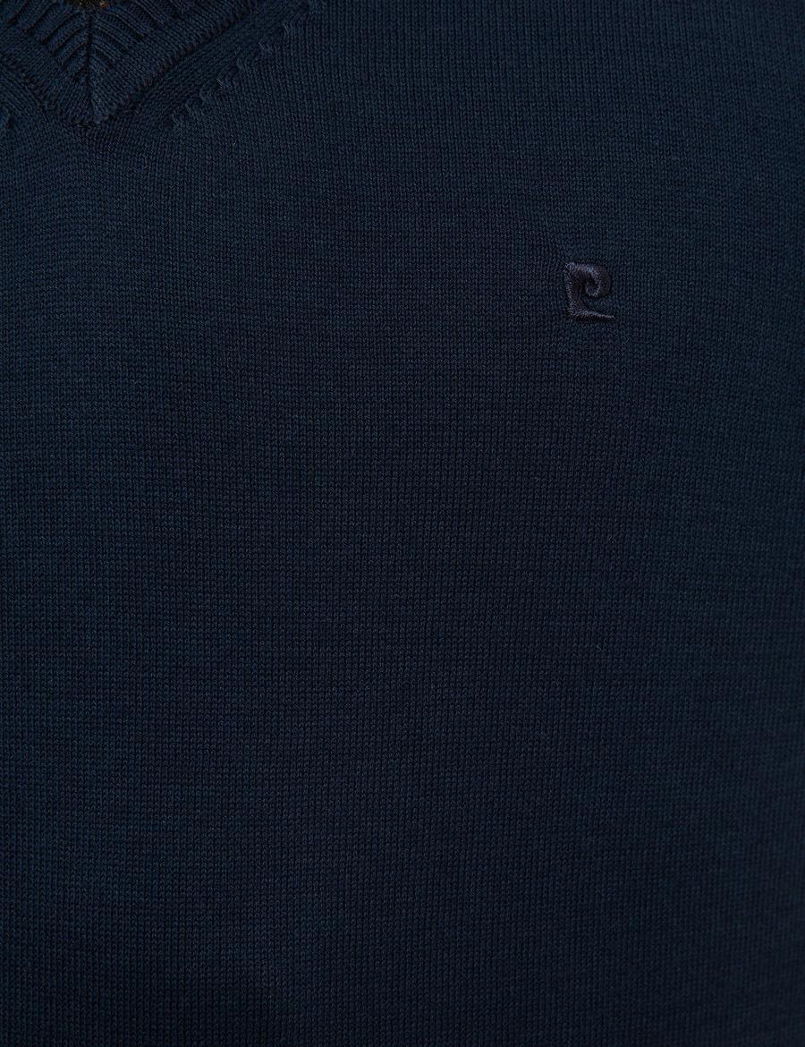 Lacivert Slim Fit V Yaka Basic Triko Kazak