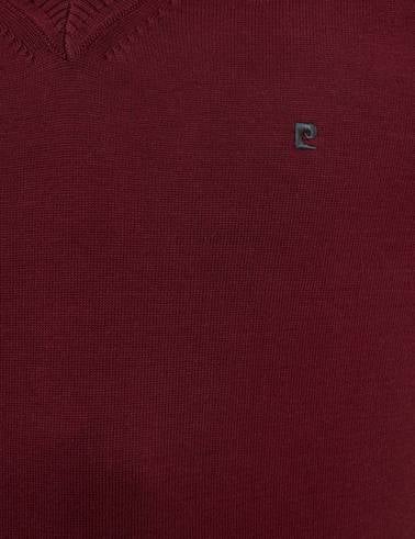 Bordo Slim Fit V Yaka Basic Triko Kazak