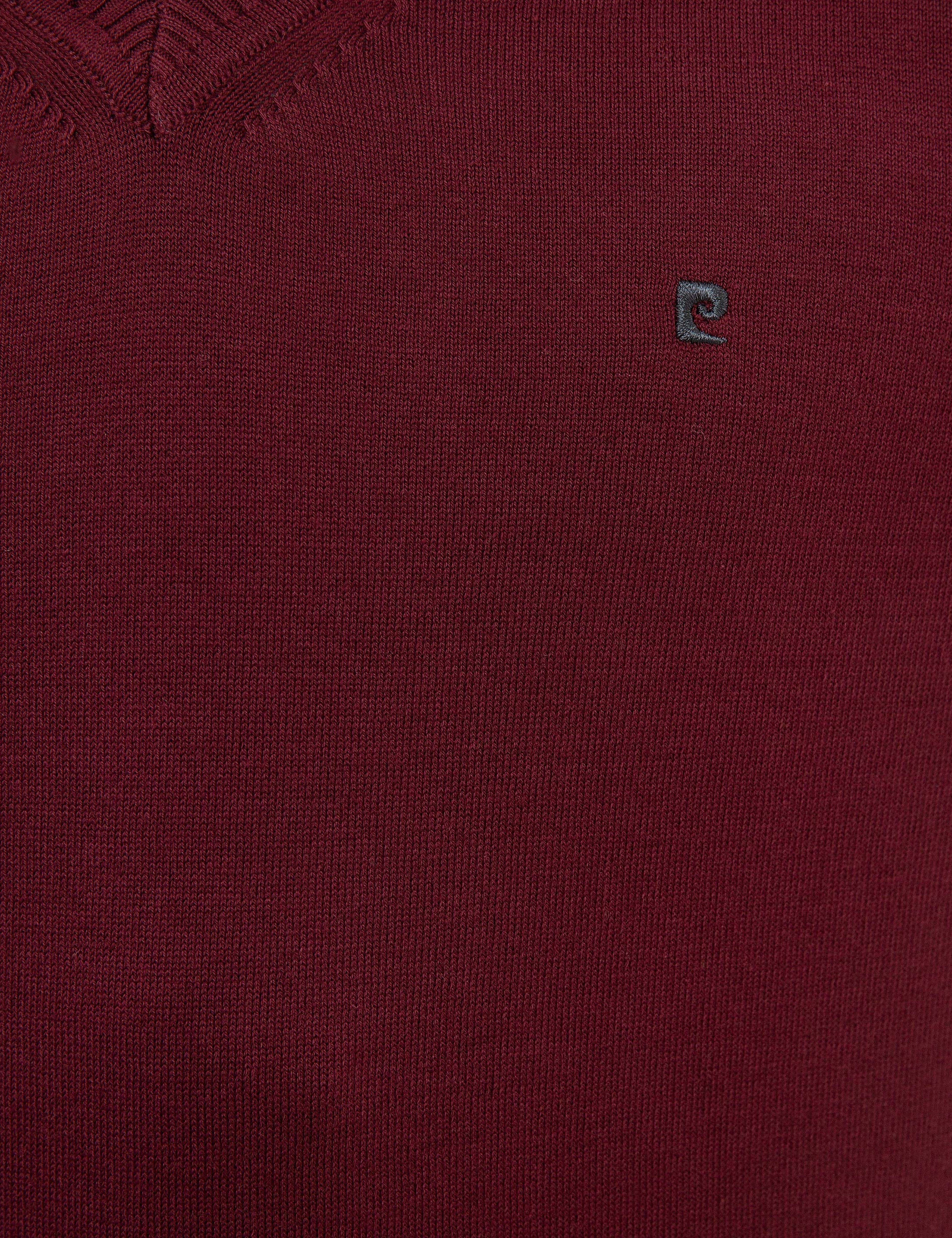 Bordo Slim Fit V Yaka Basic Triko Kazak