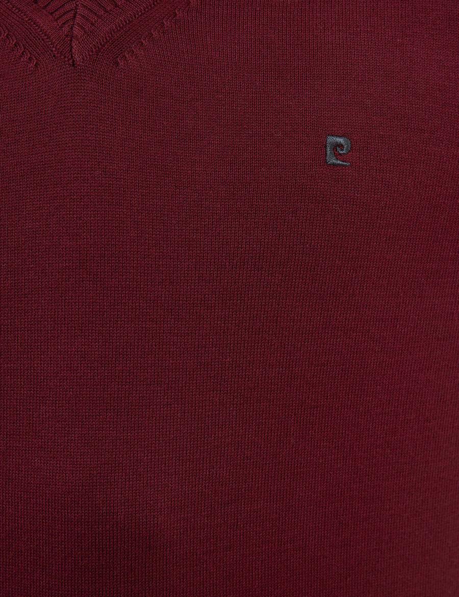 Bordo Slim Fit V Yaka Basic Triko Kazak