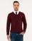 Bordo Slim Fit V Yaka Basic Triko Kazak