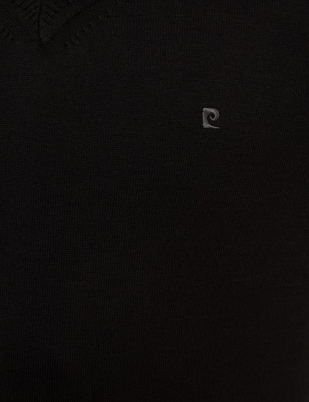 Siyah Slim Fit V Yaka Basic Triko Kazak - 50230806016