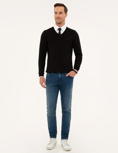 Siyah Slim Fit V Yaka Basic Triko Kazak - 50230806016