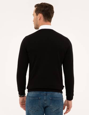 Siyah Slim Fit V Yaka Basic Triko Kazak