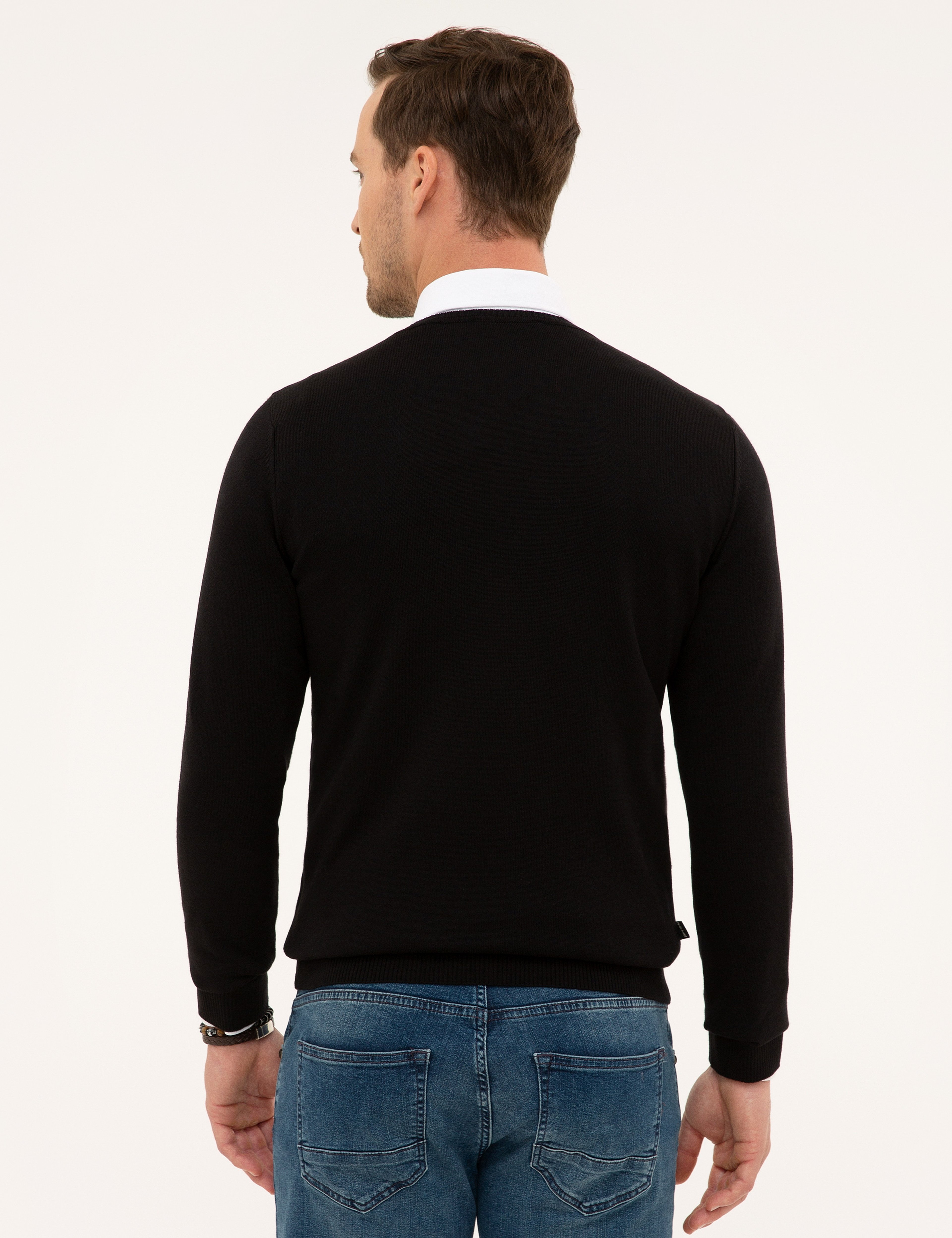 Siyah Slim Fit V Yaka Basic Triko Kazak - Image 4