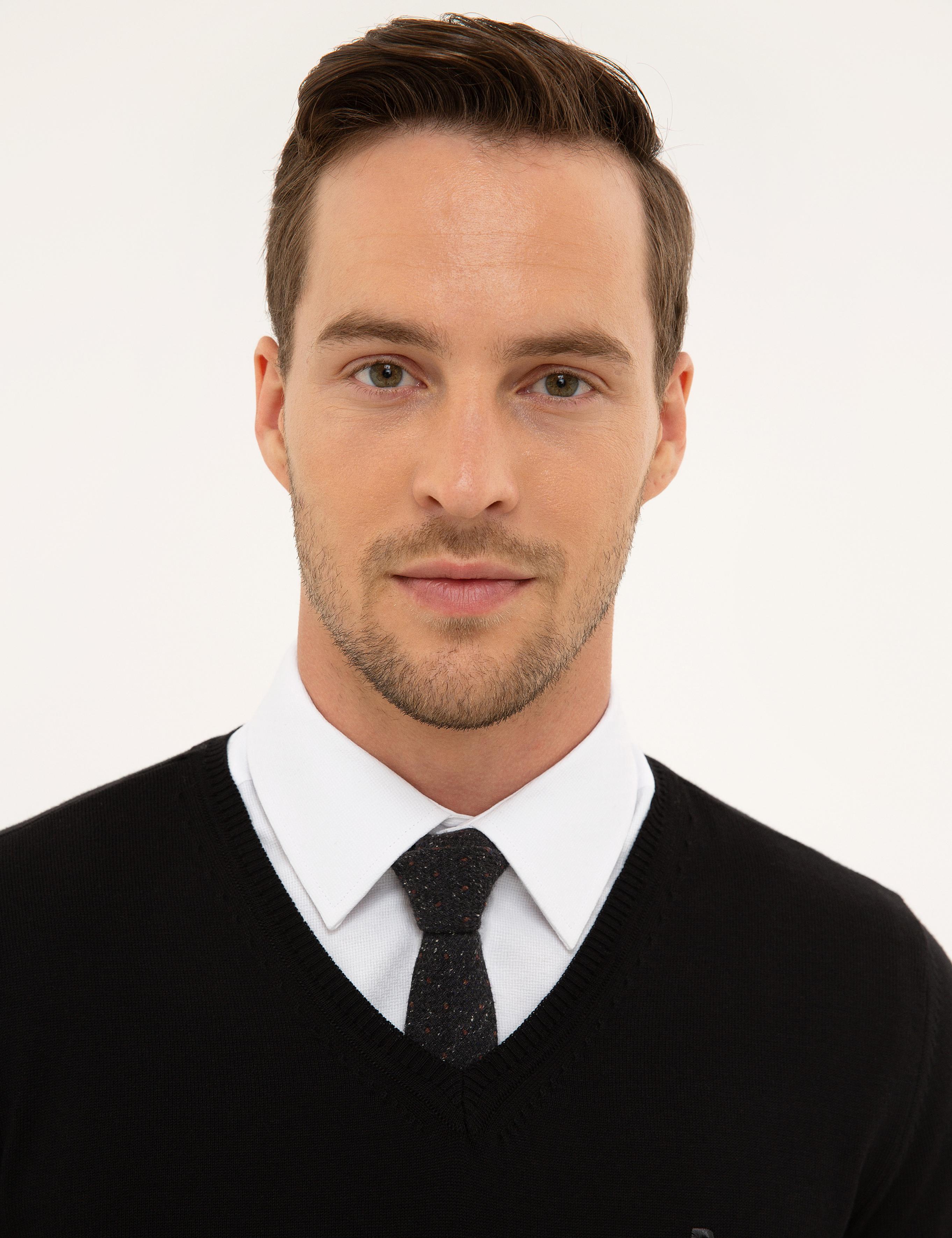 Siyah Slim Fit V Yaka Basic Triko Kazak