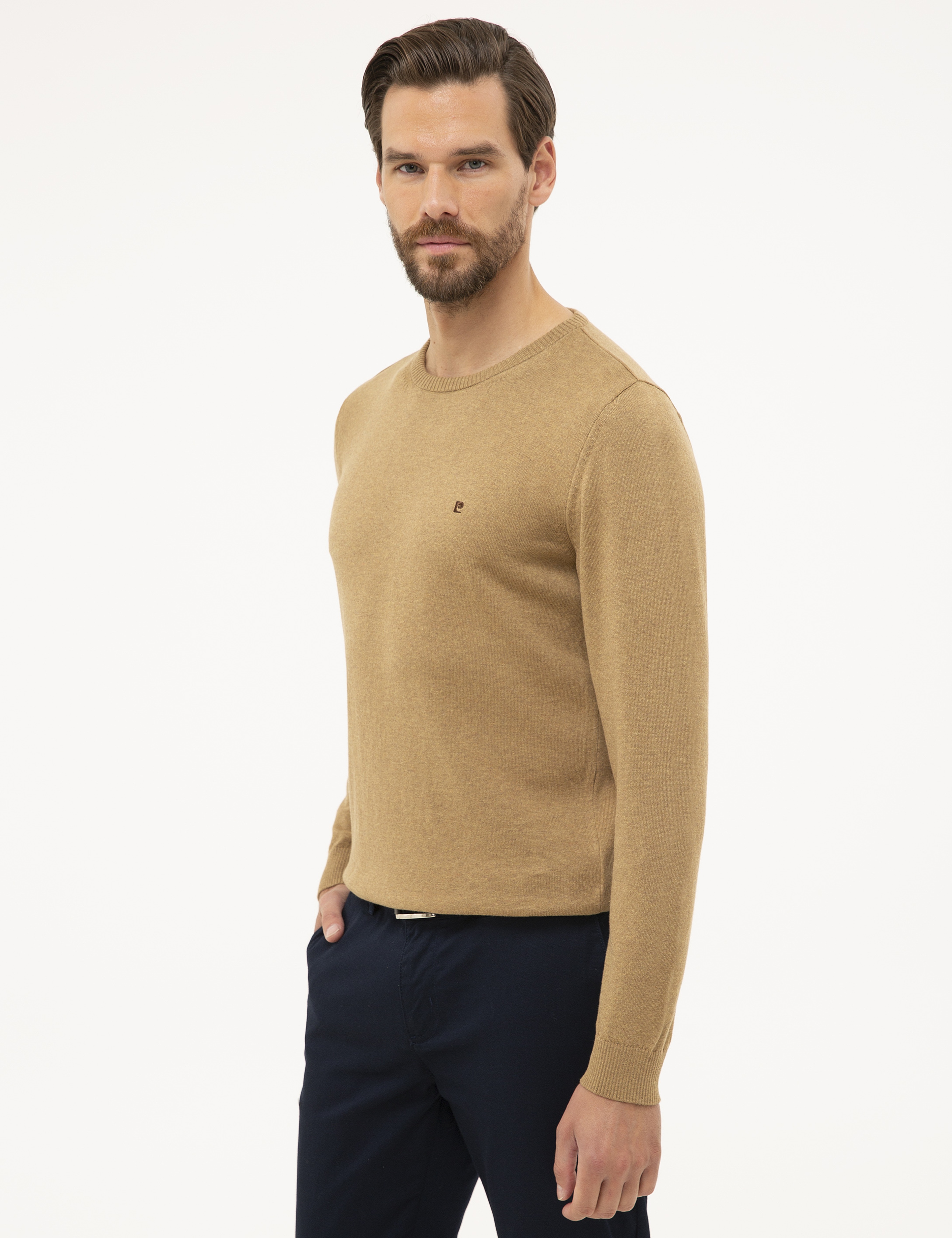 Camel Melanj Slim Fit Bisiklet Yaka Basic Triko Kazak
