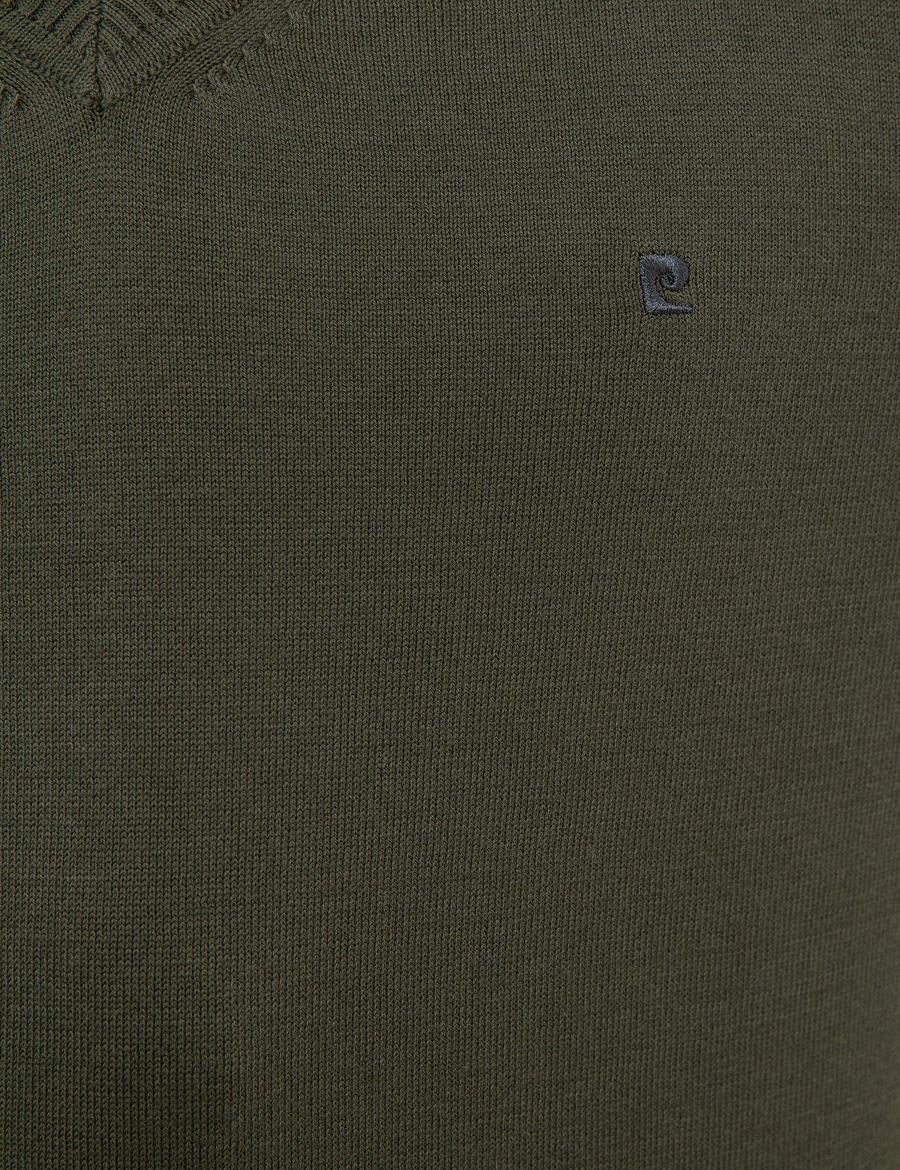 Yeşil Slim Fit V Yaka Basic Triko Kazak