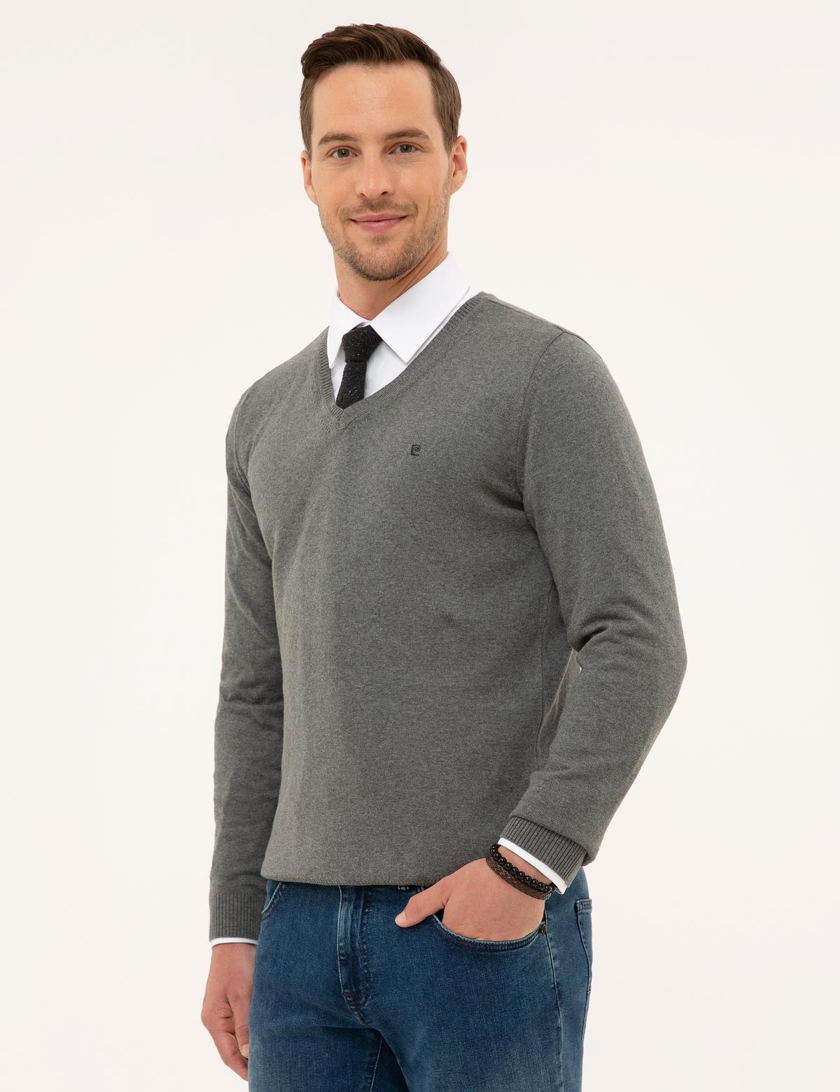 Gri Melanj Slim Fit Basic Triko Kazak - 50230806048