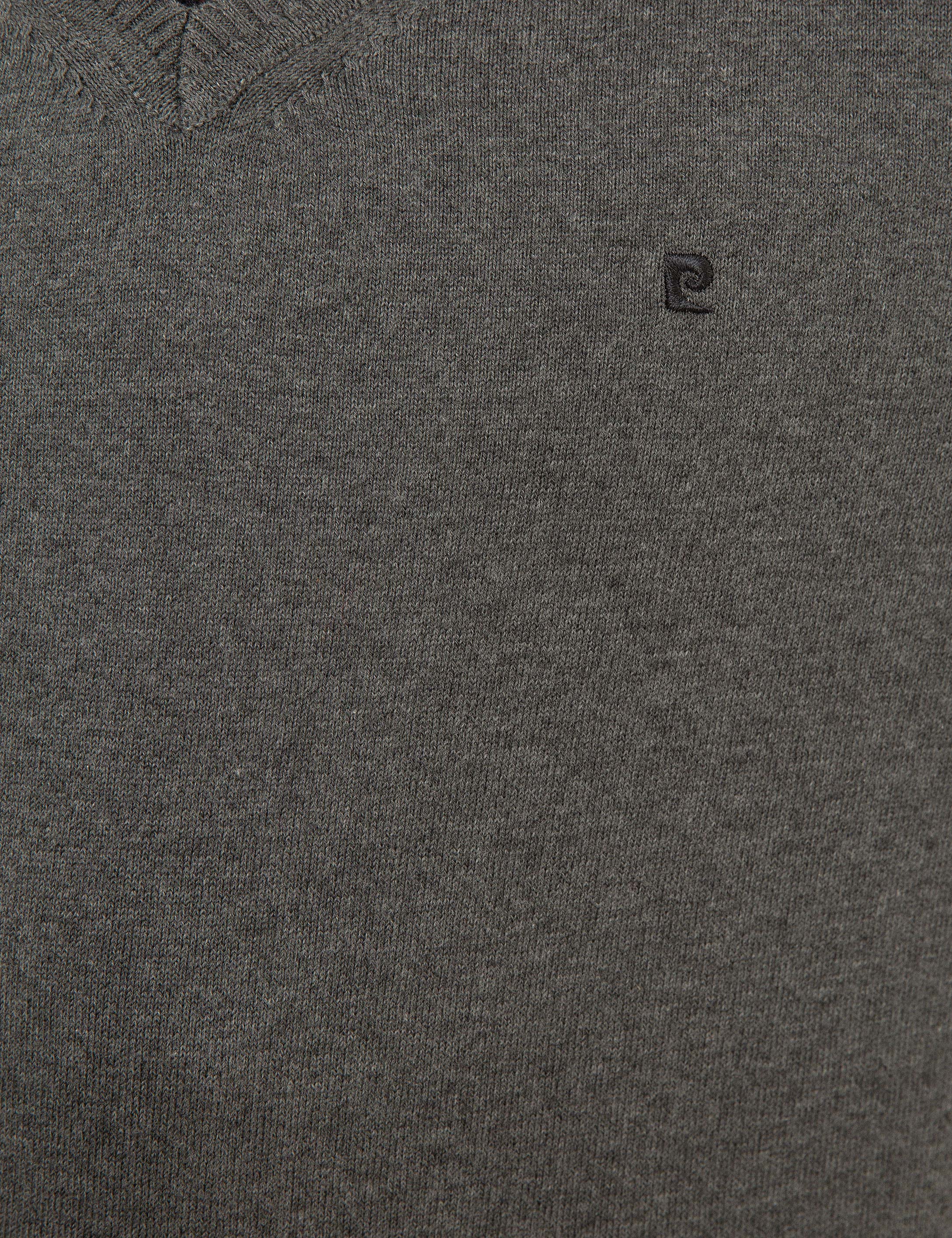 Gri Melanj Slim Fit V Yaka Basic Triko Kazak