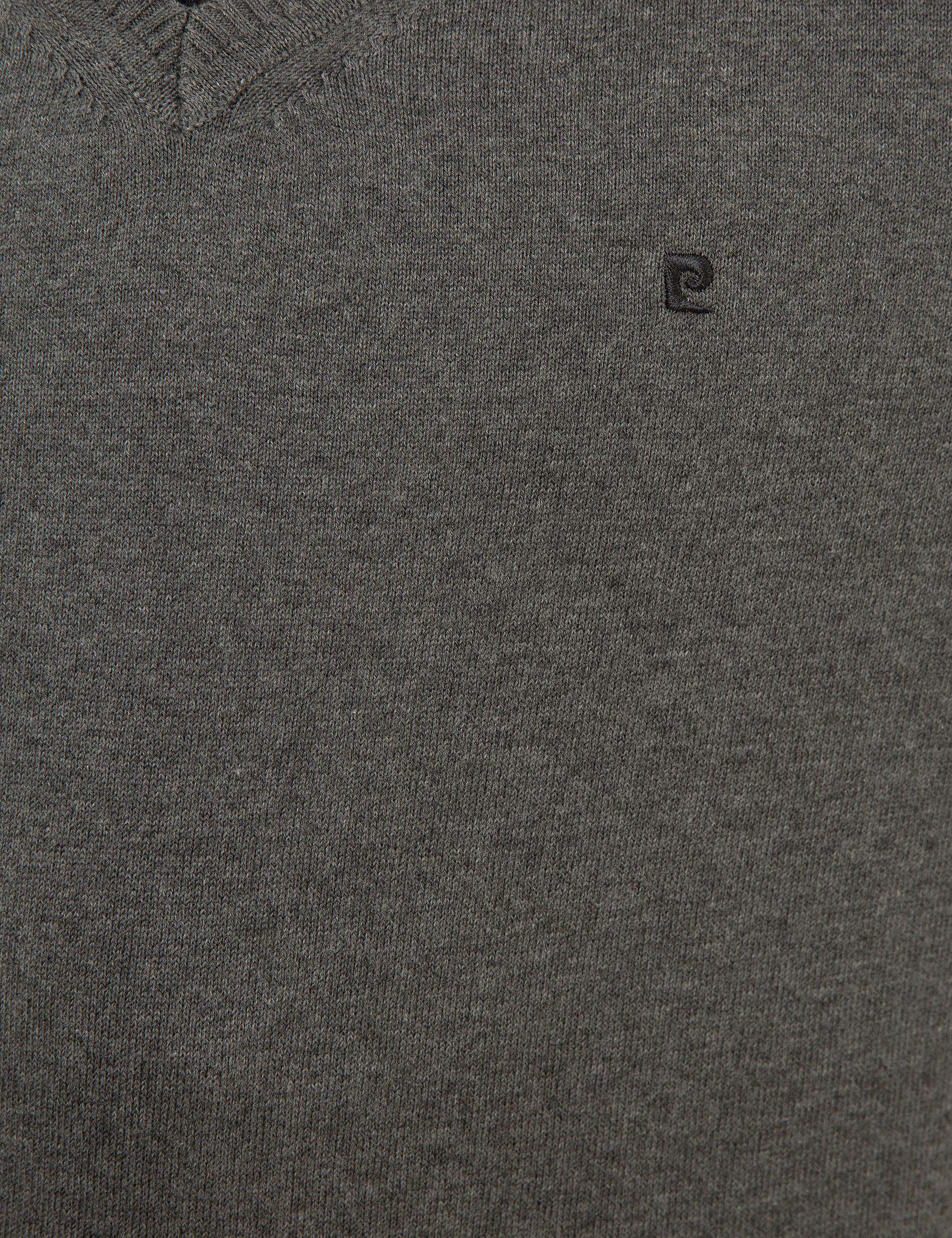 Gri Melanj Slim Fit V Yaka Basic Triko Kazak - Image 6