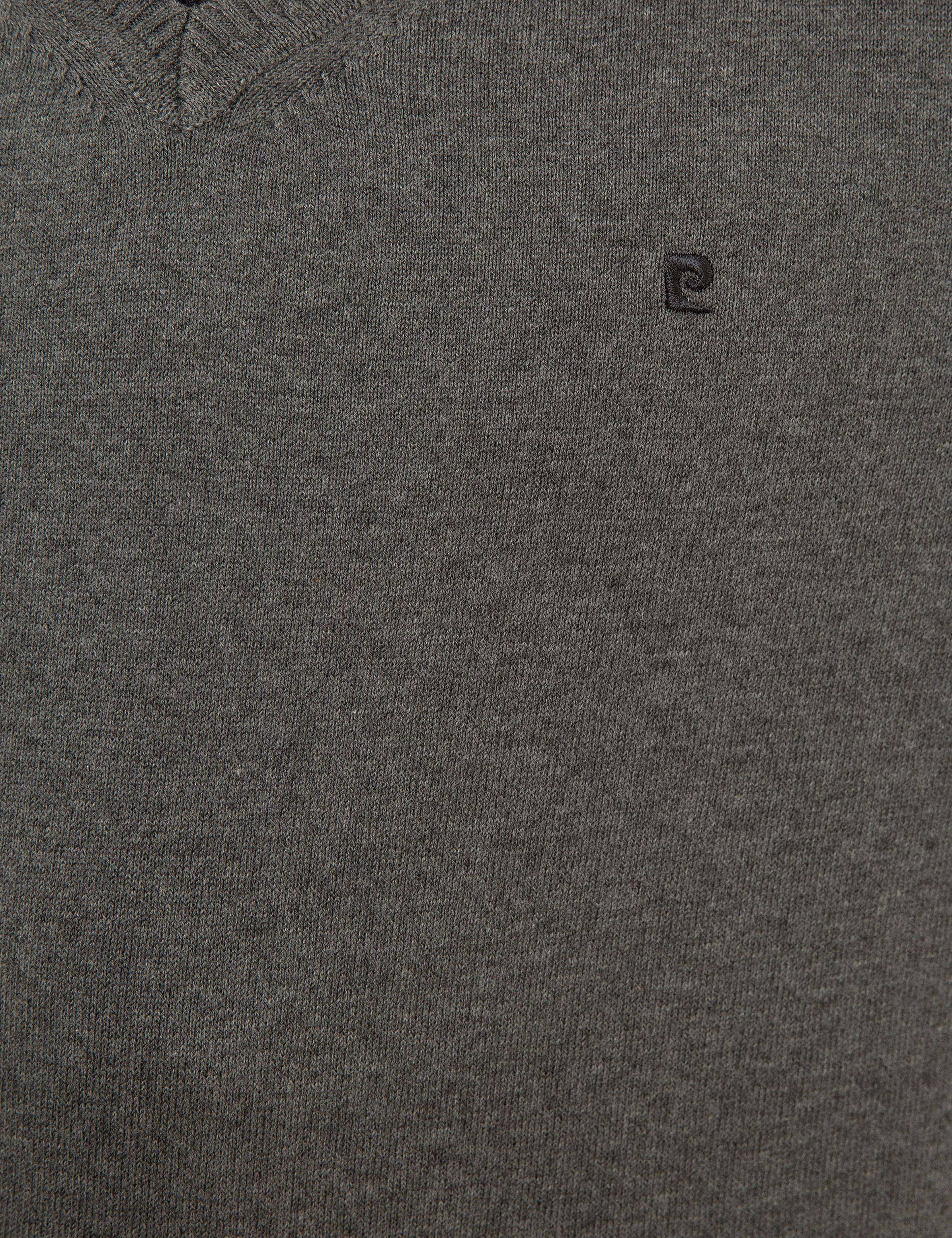 Gri Melanj Slim Fit V Yaka Basic Triko Kazak