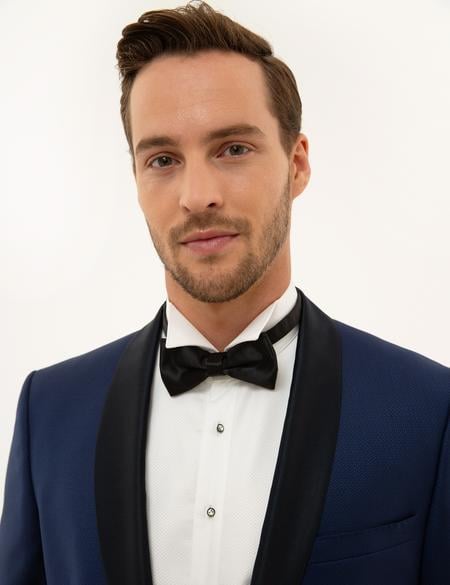 Lacivert Yelekli Ekstra Slim Fit %100 Yün Smokin - 50190787041