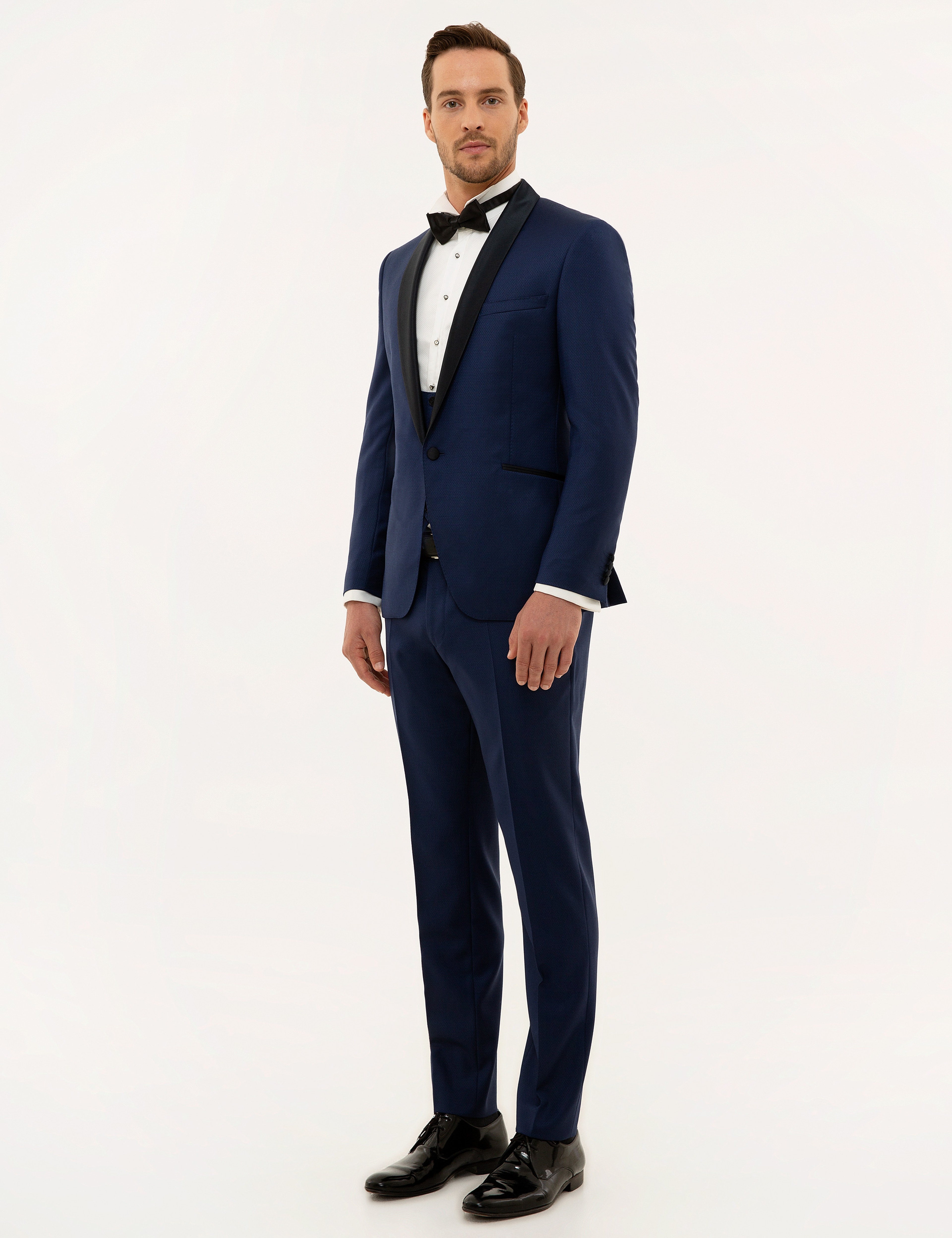 Lacivert Yelekli Ekstra Slim Fit %100 Yün Smokin - Image 4