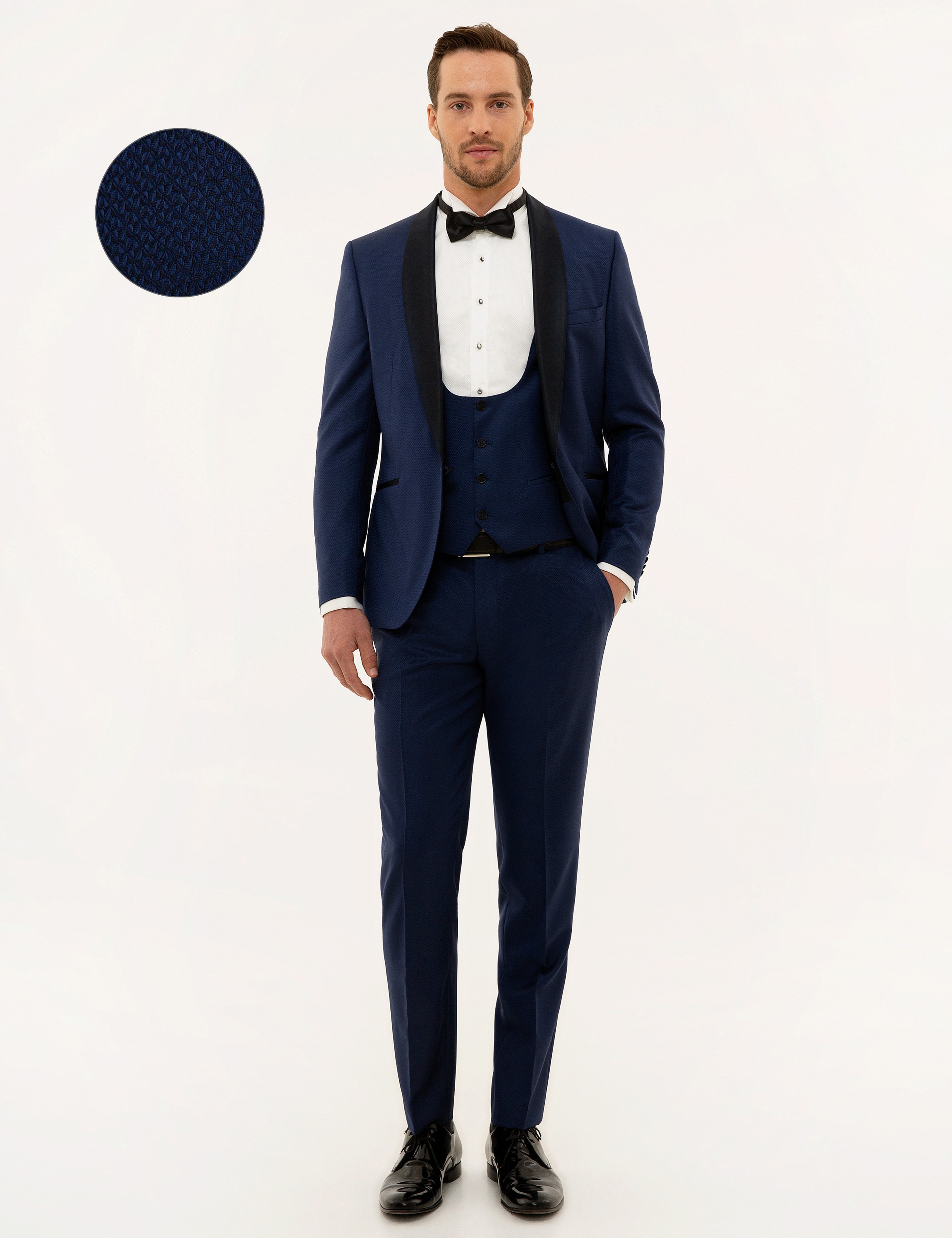 Lacivert Yelekli Ekstra Slim Fit %100 Yün Smokin