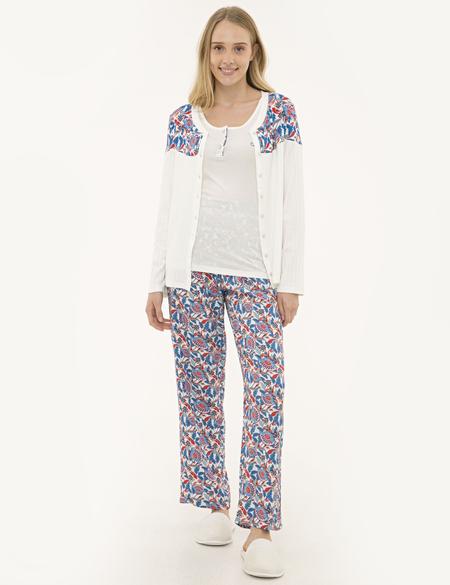 Ekru 3' lü Pijama Takımı - 50234477004