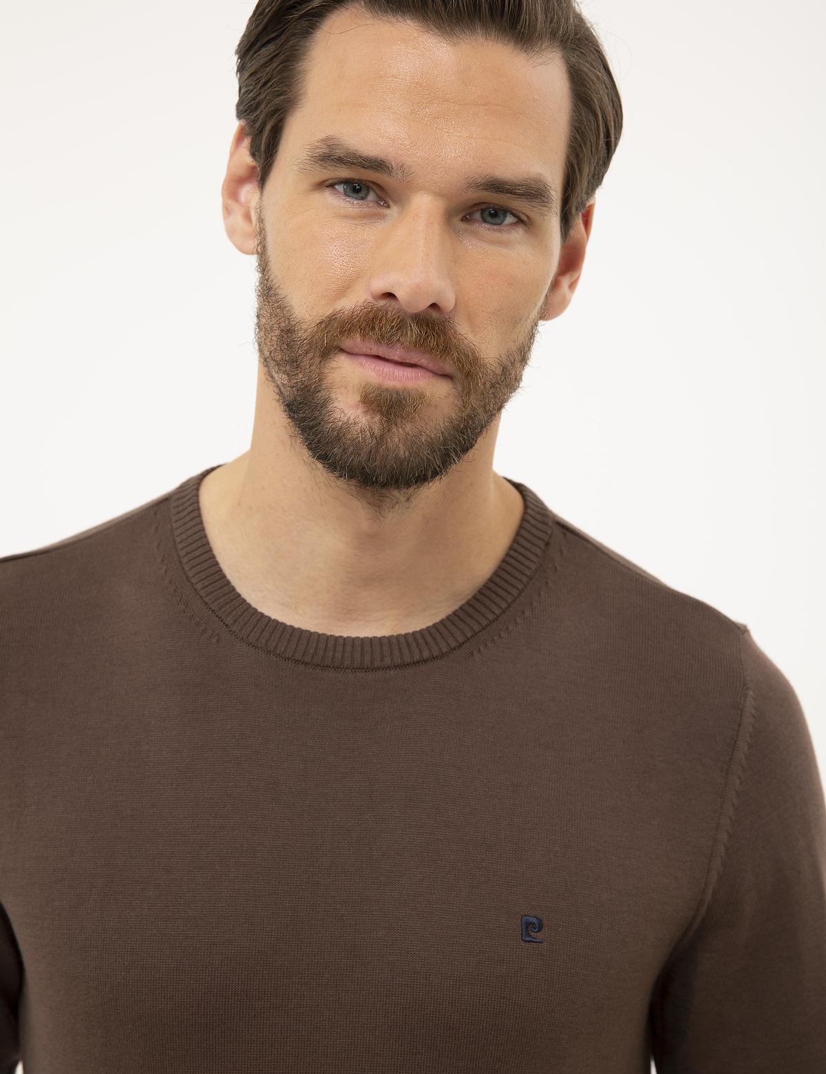 Kahverengi Slim Fit Bisiklet Yaka Basic Triko Kazak - 50230805069