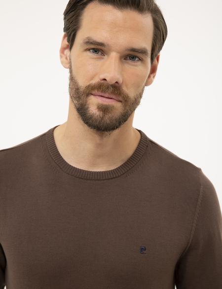 Kahverengi Slim Fit Bisiklet Yaka Basic Triko Kazak - 50230805069