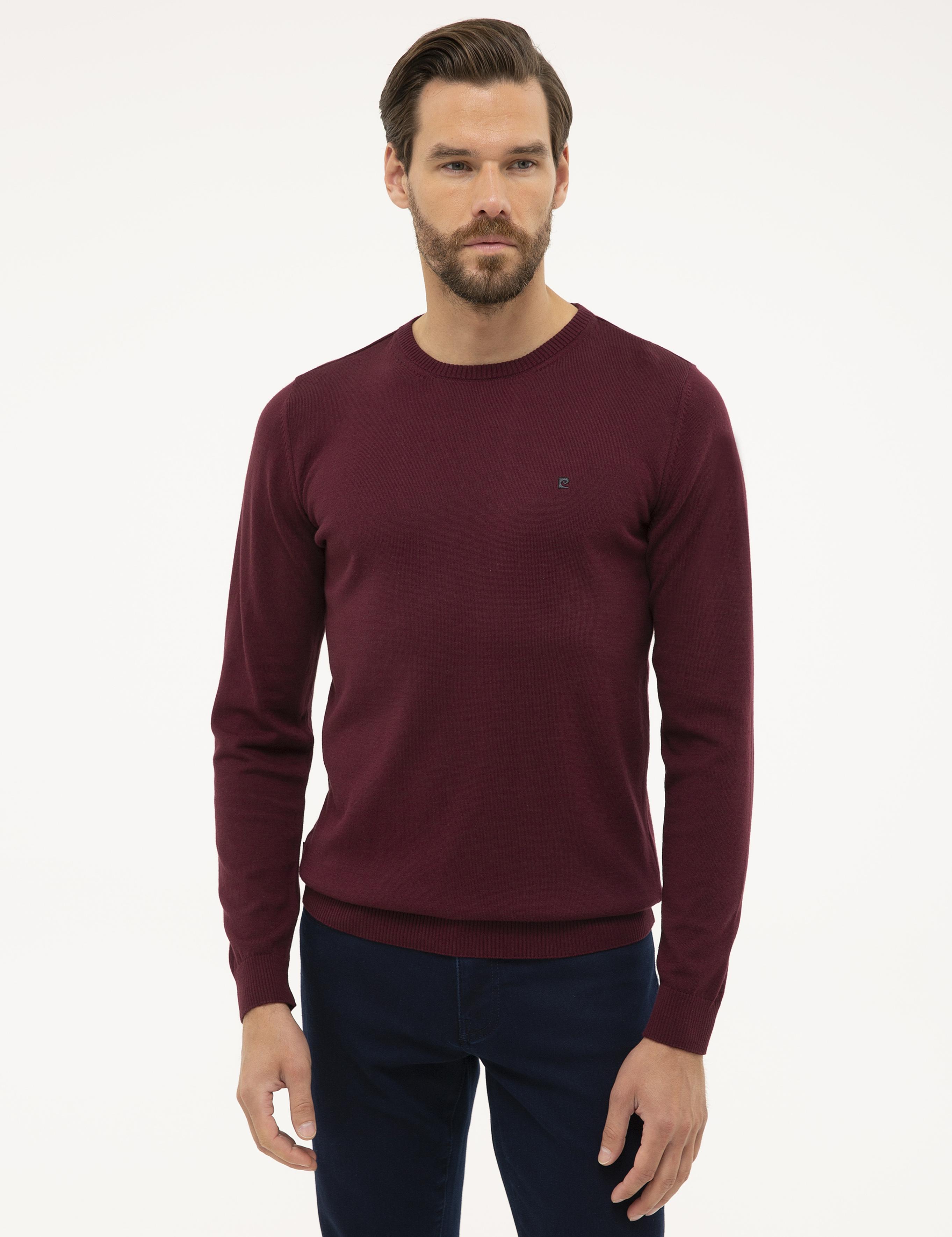 Bordo Slim Fit Bisiklet Yaka Basic Triko Kazak