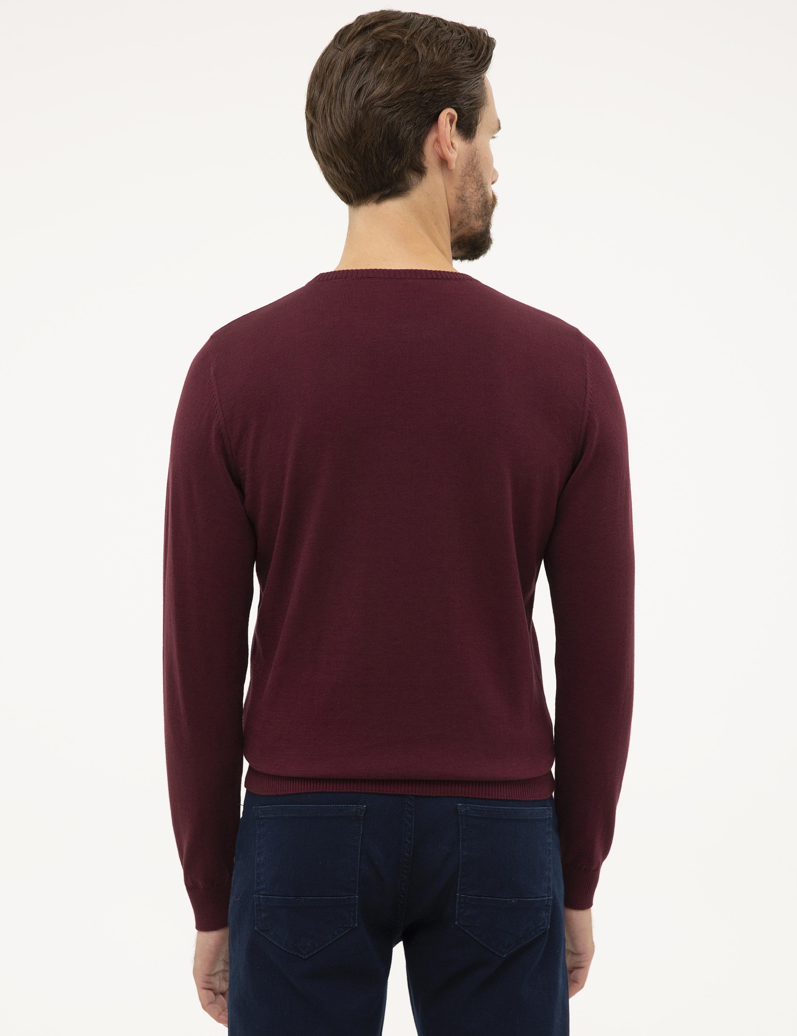 Bordo Slim Fit Bisiklet Yaka Basic Triko Kazak
