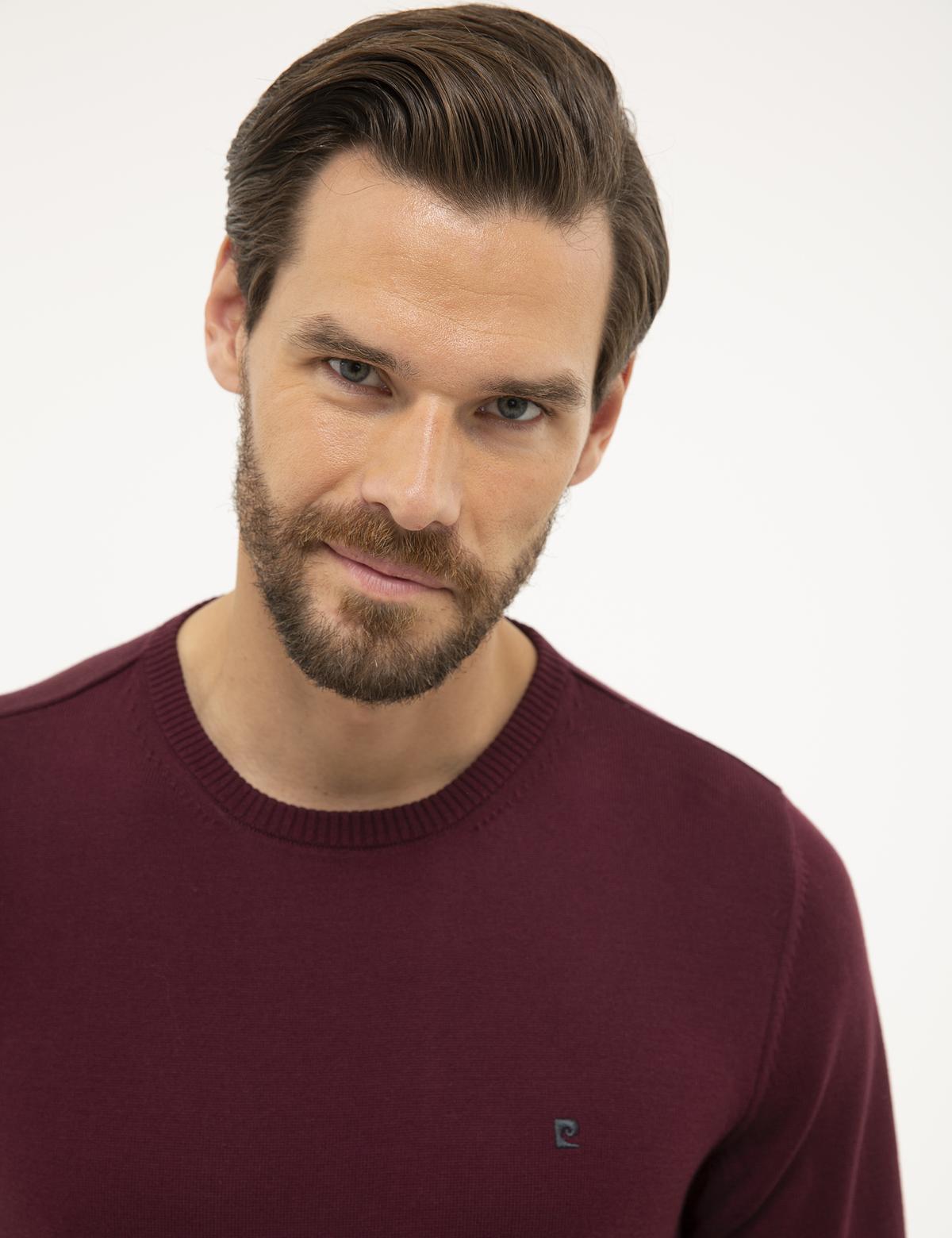 Bordo Slim Fit Bisiklet Yaka Basic Triko Kazak - 50230805029