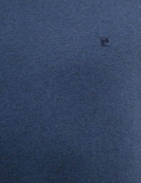 İndigo Mavi Melanj Slim Fit Yarım Balıkçı Yaka Basic Triko Kazak - 50230807071